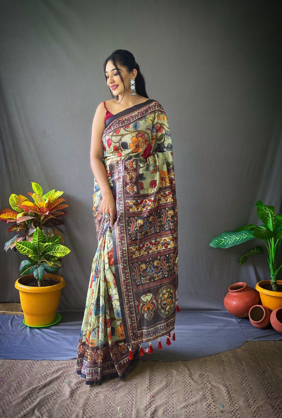 Cotton Kalamkari (A) Ready To Wear Pocket Saree