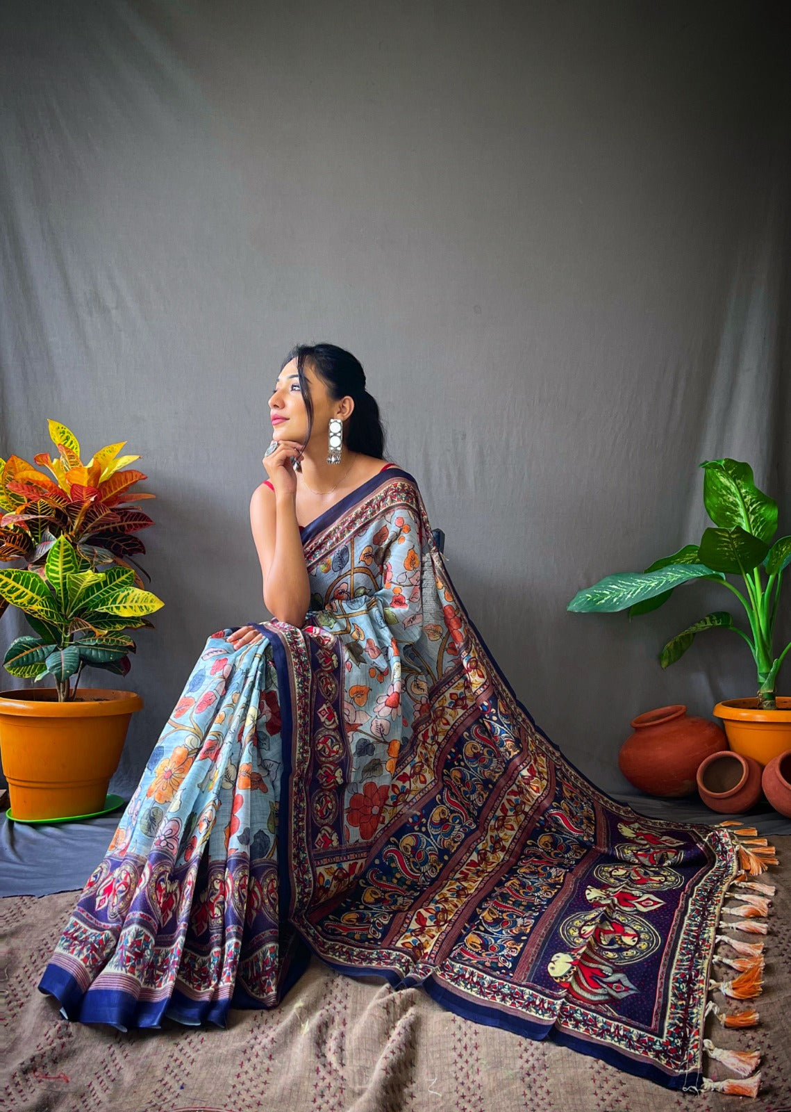 Cotton Kalamkari (B) Ready To Wear Pocket Saree