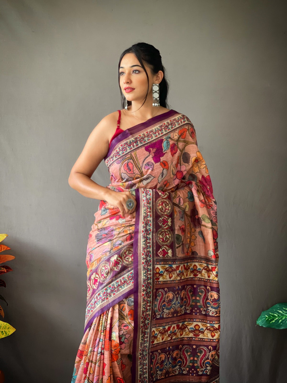 Cotton Kalamkari (C) Ready To Wear Pocket Saree