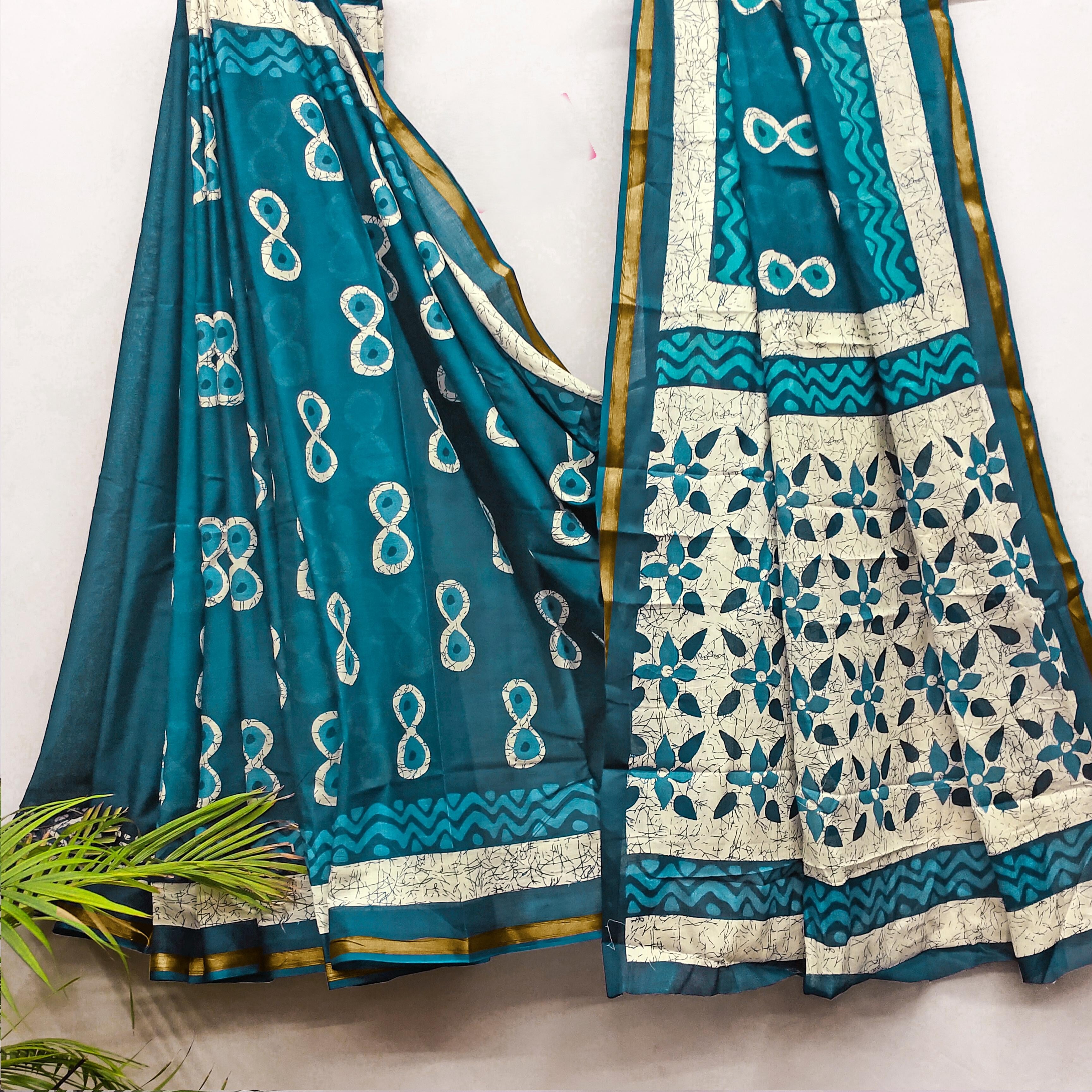Sky Blue Modal Mul Cotton Ready To Wear Pocket Saree