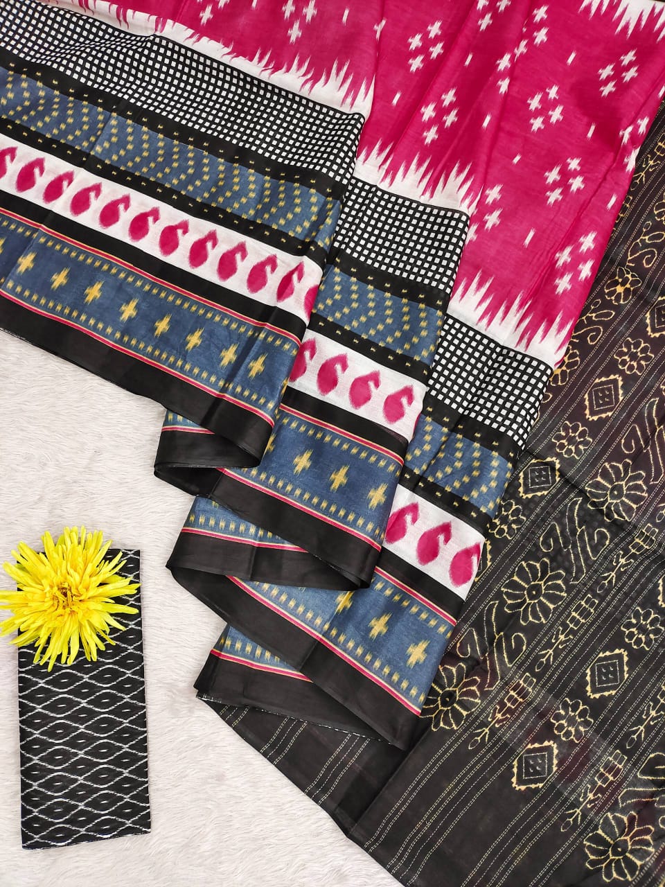 Mulmul Cotton Ikat Print (C) Ready To Wear Pocket Saree