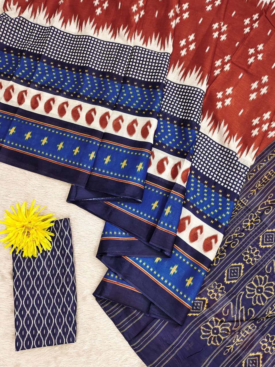 Mulmul Cotton Ikat Printed (D) Ready To Wear Pocket Saree