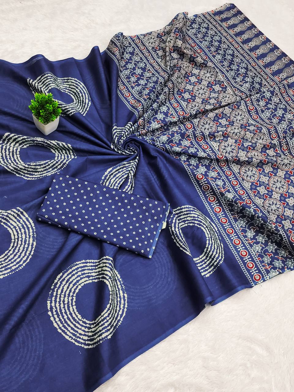 Ajrakh Bandhej Mulmul Cotton (B) Ready To Wear Pocket Saree