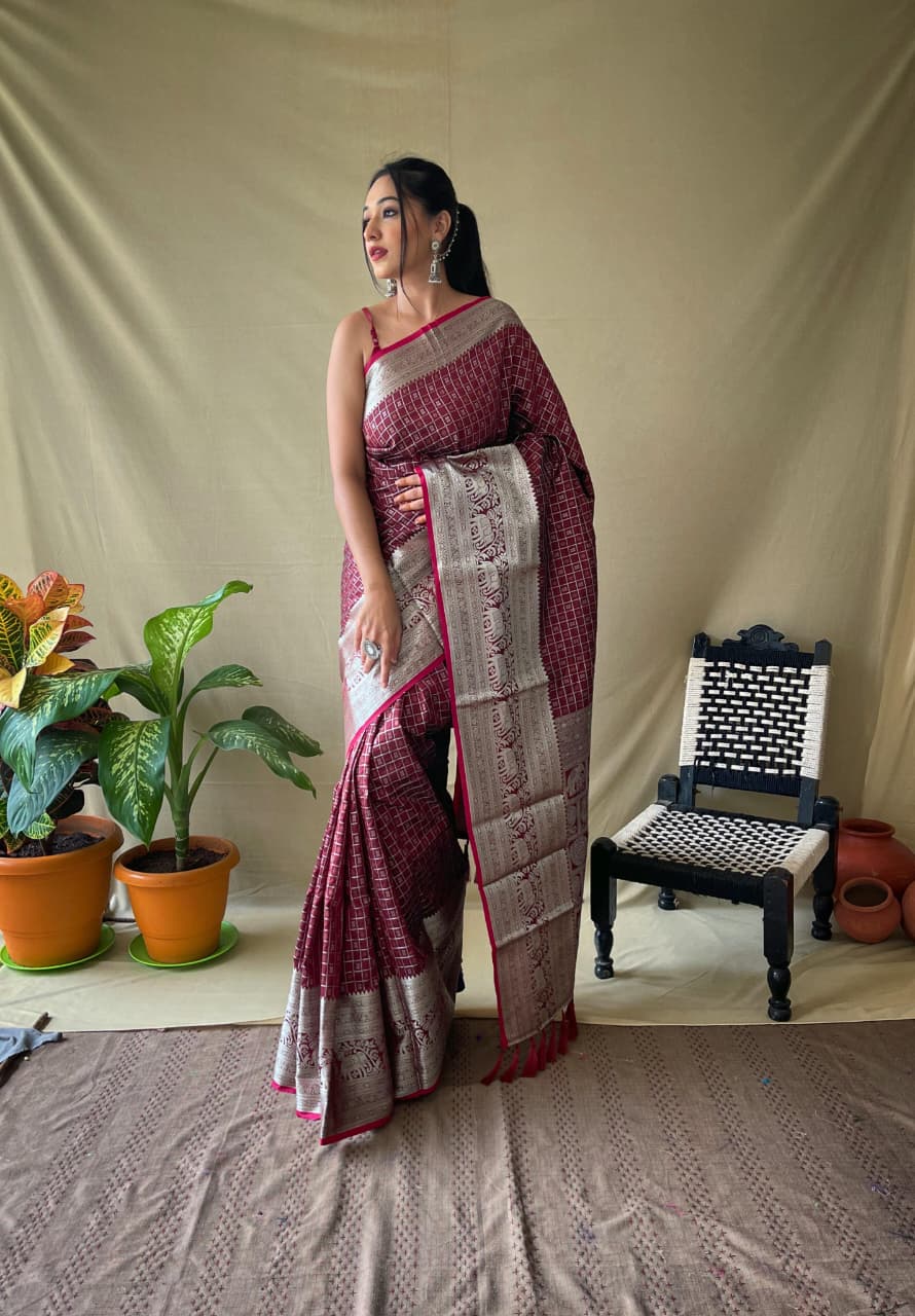 Royal Onyx Silk (Maroon) Ready To Wear Pocket Saree