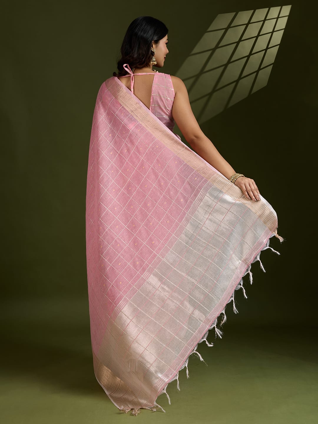 Shimmer Mist Tissue Linen Silk (Pink) Ready To Wear Pocket Saree