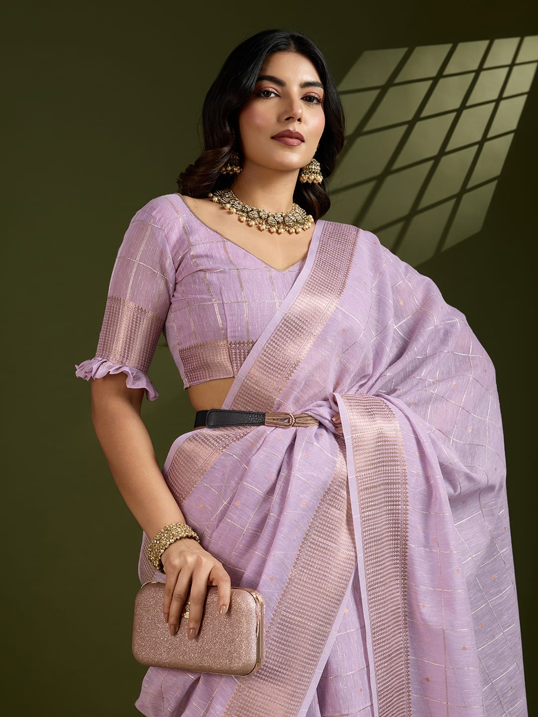 Shimmer Mist Tissue Linen Silk (Light Purple) Ready-To-Wear Pocket Saree