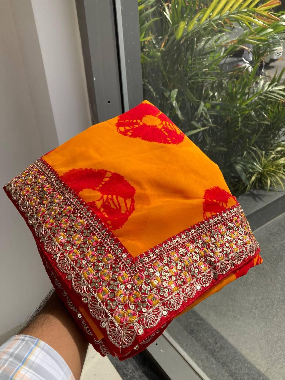 Georgette Bandhej (Yellow) Ready To Wear Pocket Saree