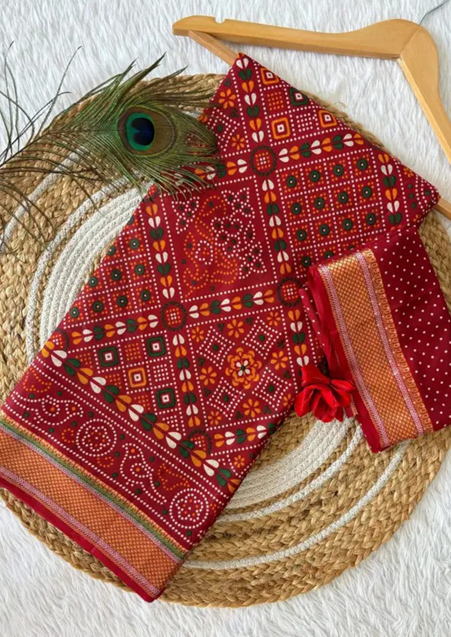 Gharchola Bandhani Cotton (C) Ready To Wear Pocket Saree