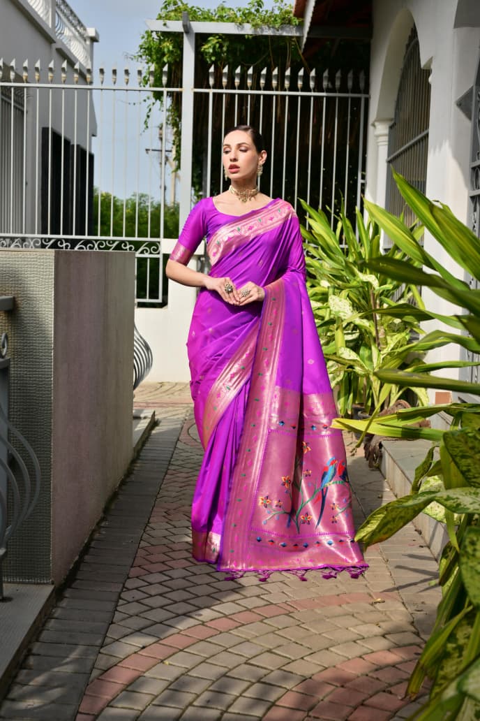 Utsav Umang PowerLoom Paithani Silk (B) Ready To Wear Pocket Saree