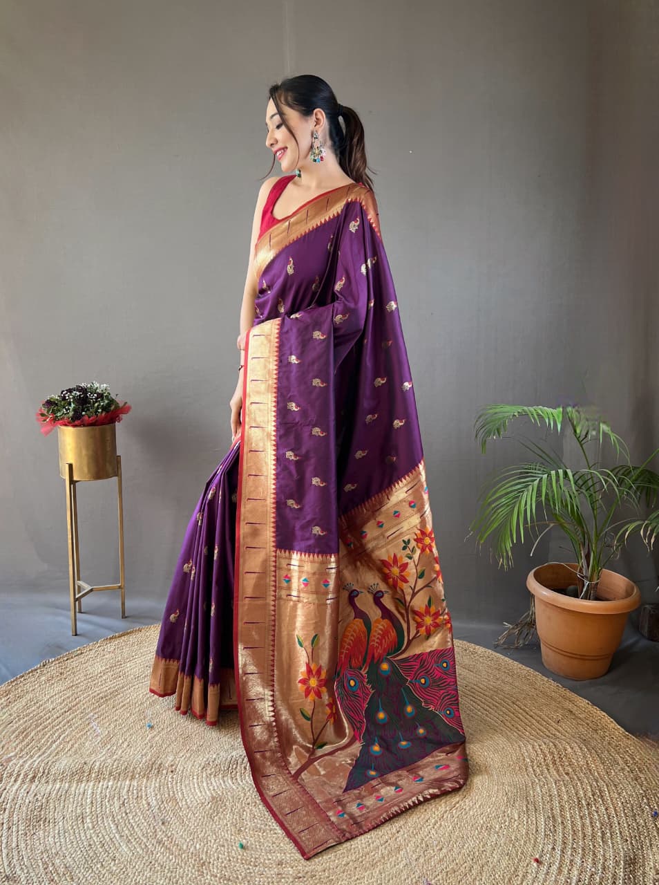 Mayurika Powerloom Paithani Silk (E) Ready To Wear Pocket Saree