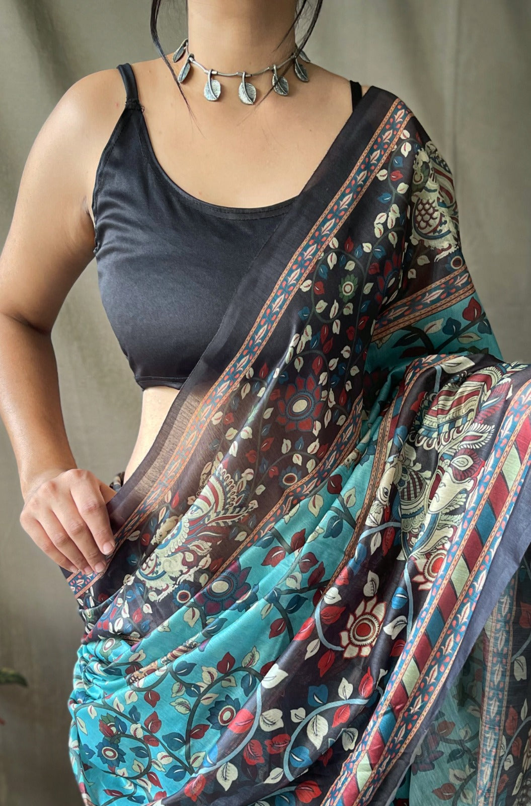 Cotton Kalamkari (L) Ready To Wear Pocket Saree
