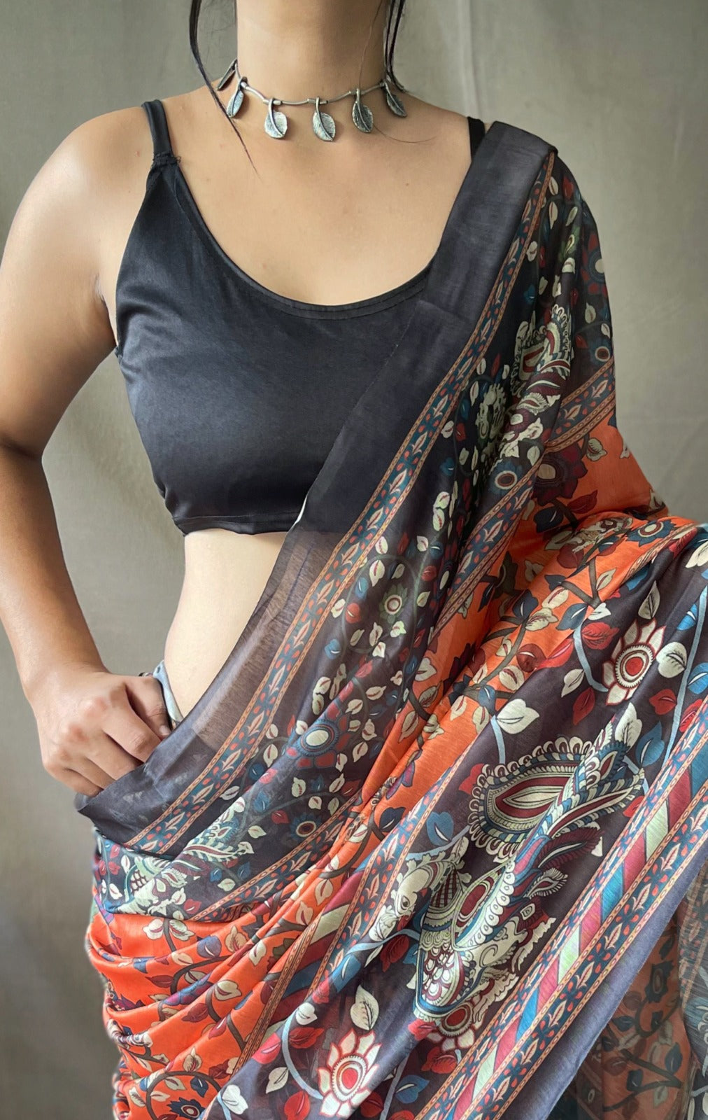 Cotton Kalamkari (J) Ready To Wear Pocket Saree