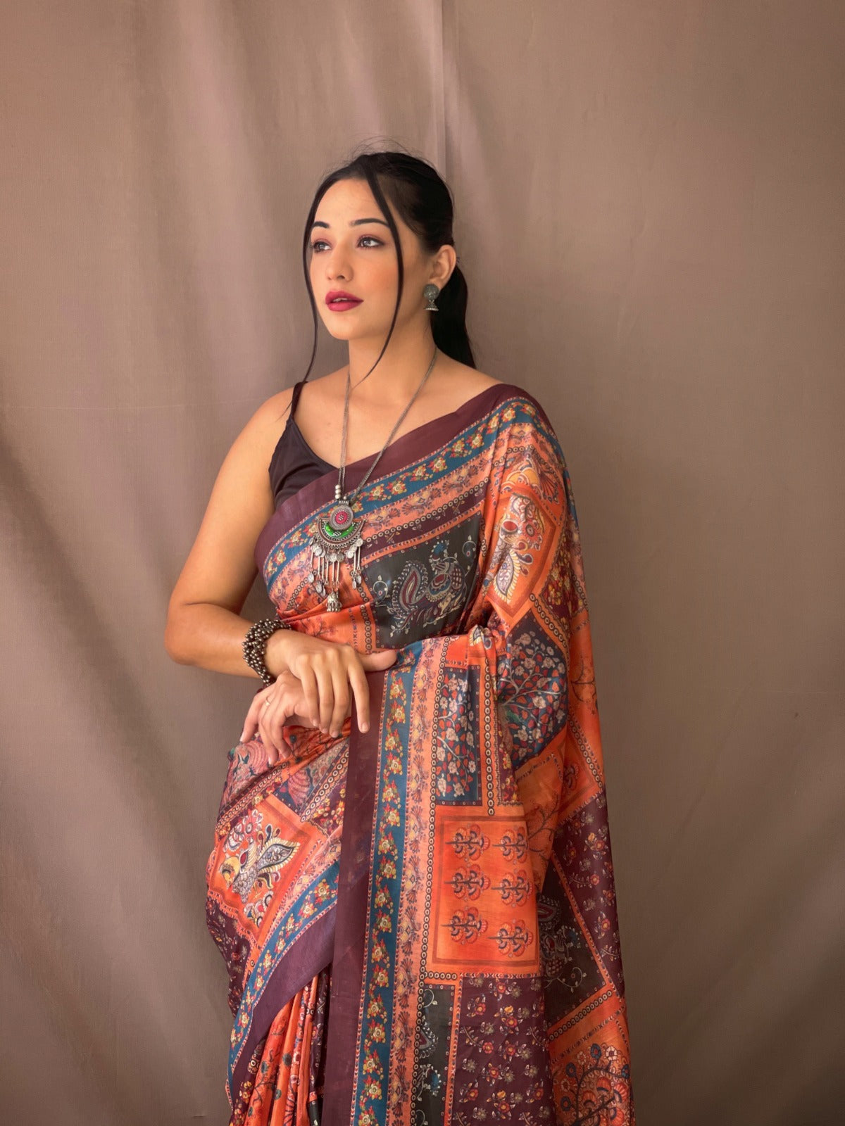 Cotton Kalamkari (H) Ready To Wear Pocket Saree