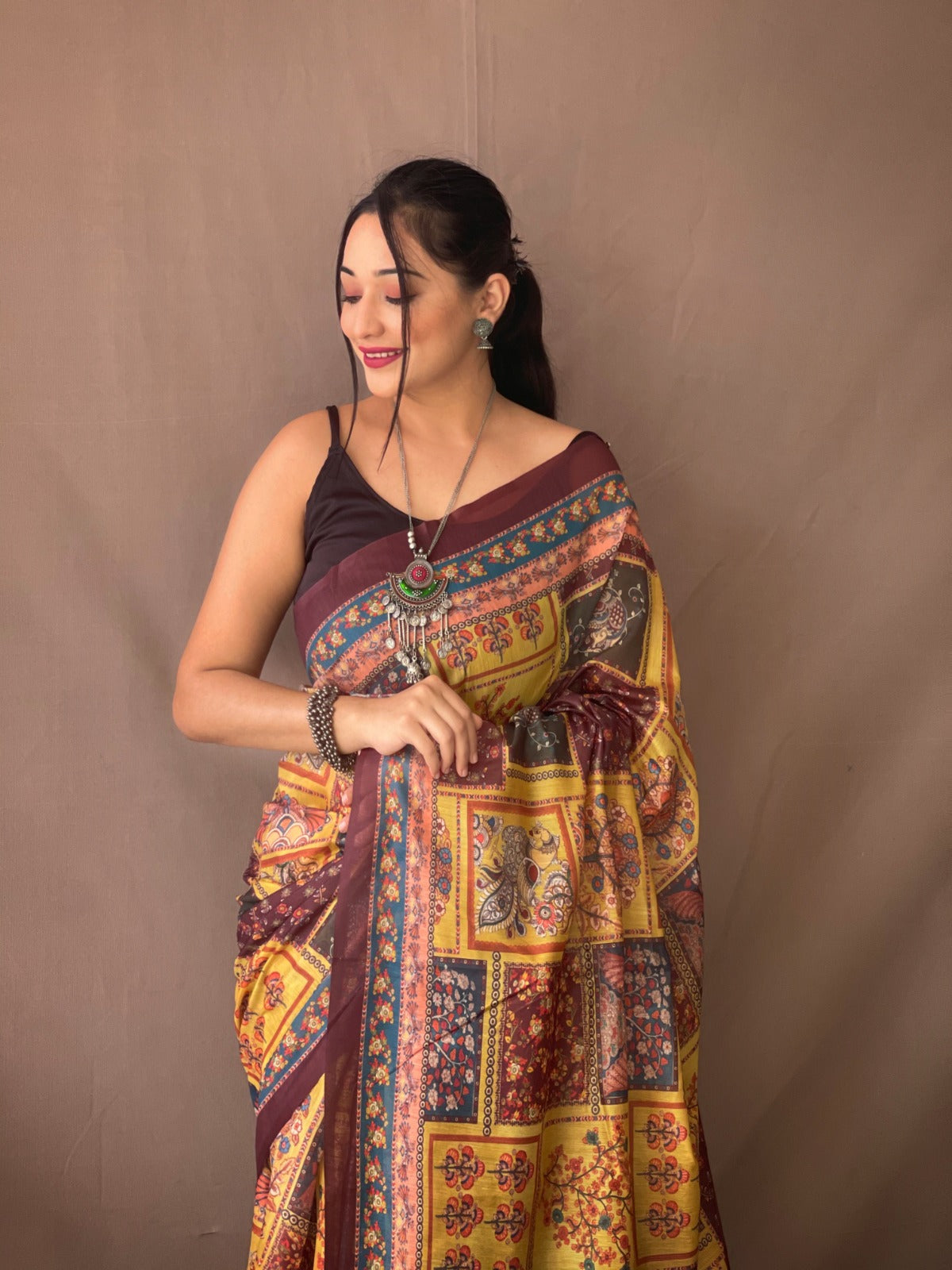 Cotton Kalamkari (E) Ready To Wear Pocket Saree