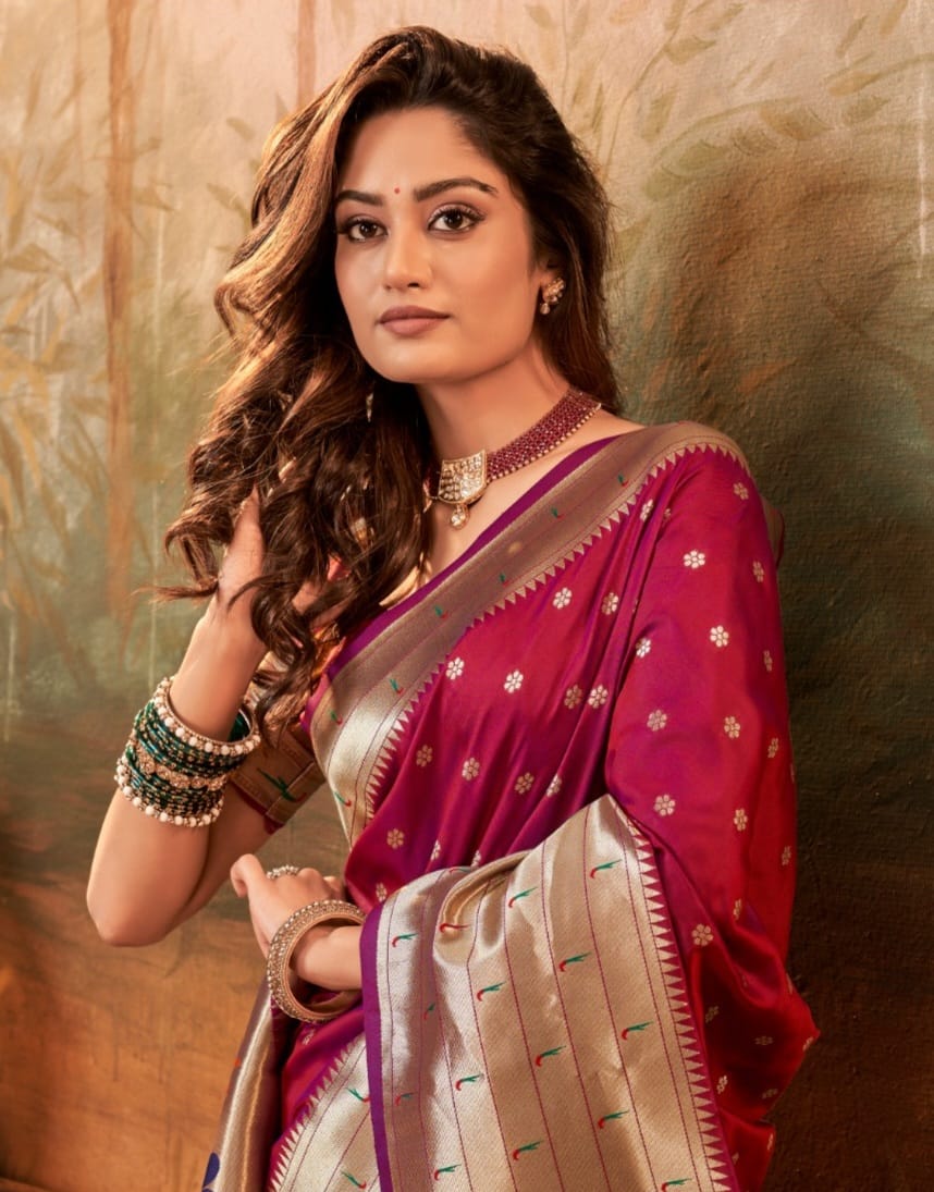 Lavanya Poweloom Silk Ready To Wear Pocket Saree | Magenta Pink