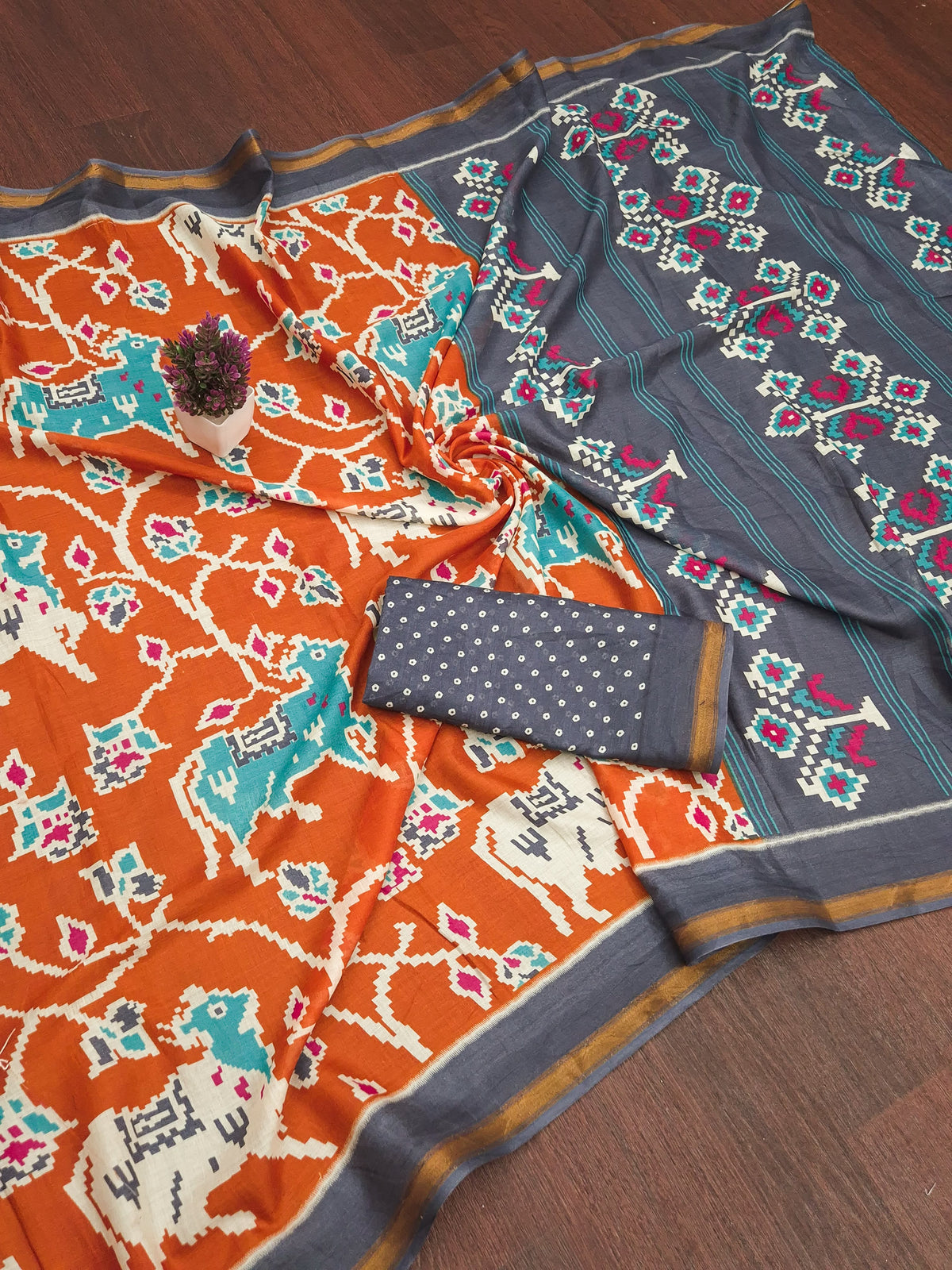 Saanjh Pichwai Cotton Ready To Wear Pocket Saree | Orange