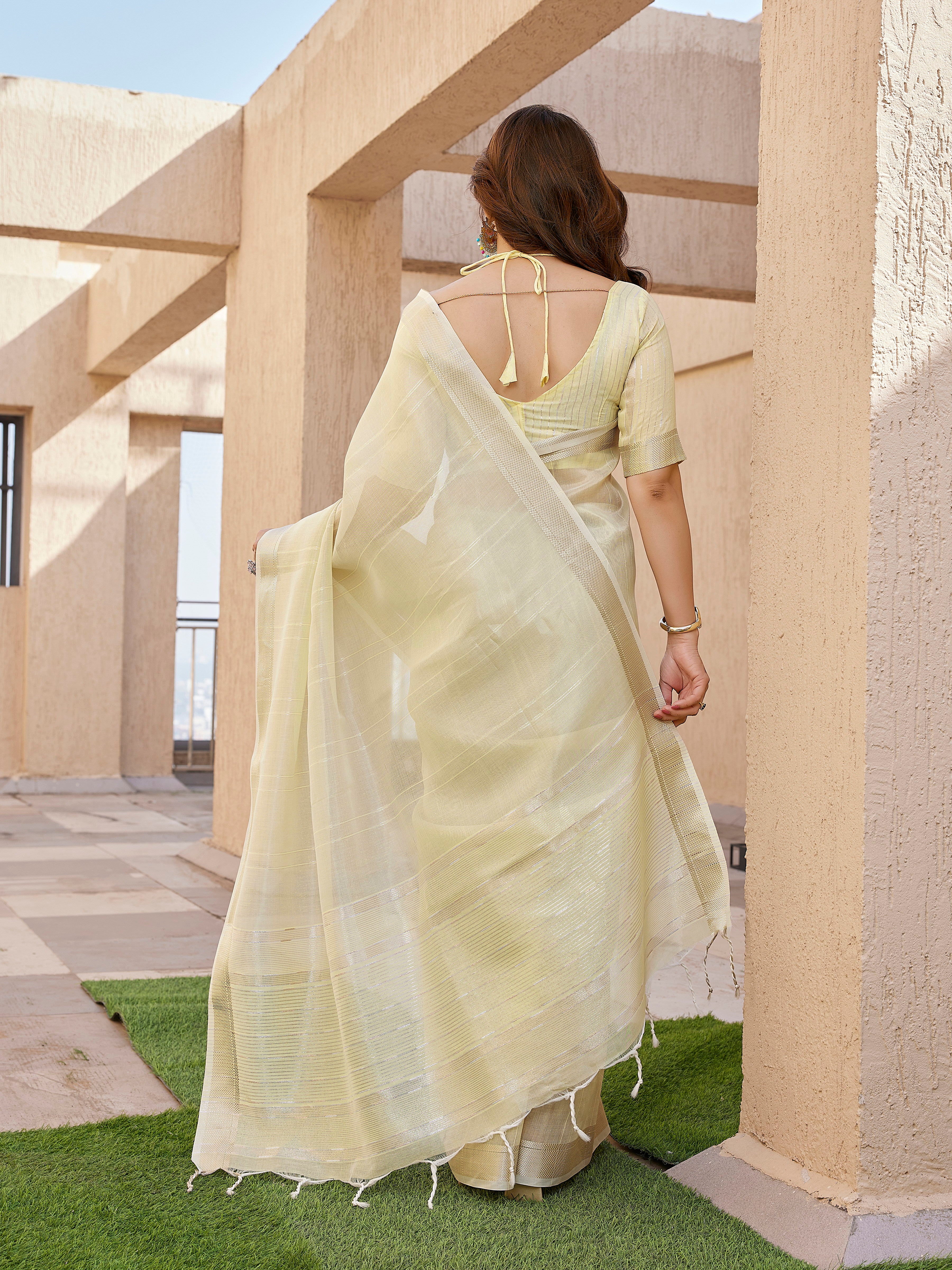 Shimmer Mist Tissue Linen Silk (D) Ready To Wear Pocket Saree