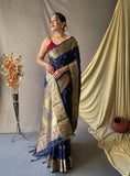 Sovereign Sapphire Powerloom Paithani Silk with Minakari work Ready-To-Wear Pocket Saree