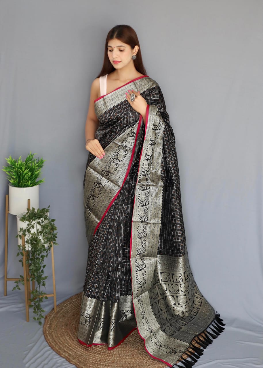 Black Empress Silk Ready To Wear Pocket Saree