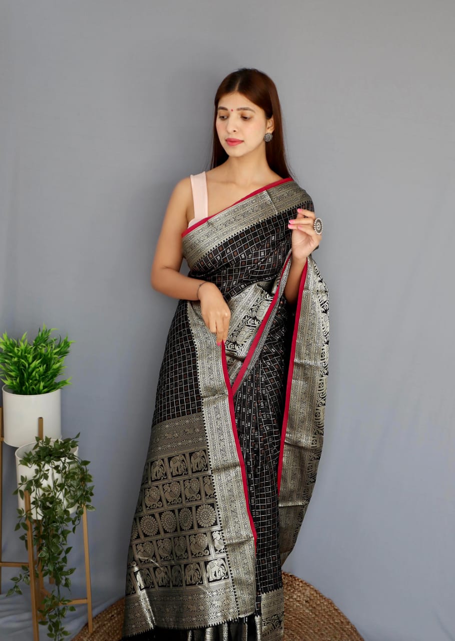 Black Empress Silk Ready To Wear Pocket Saree