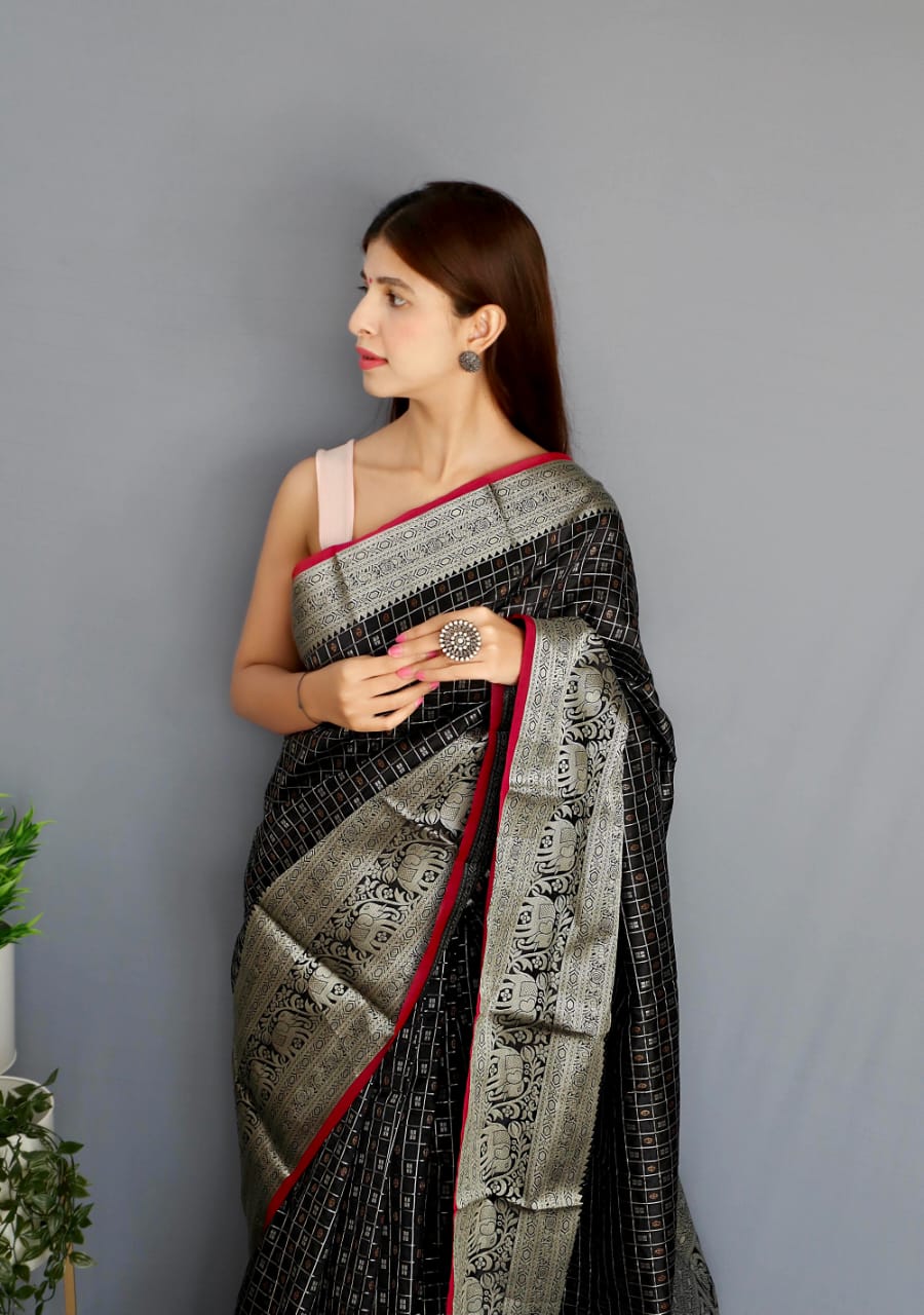 Black Empress Silk Ready To Wear Pocket Saree