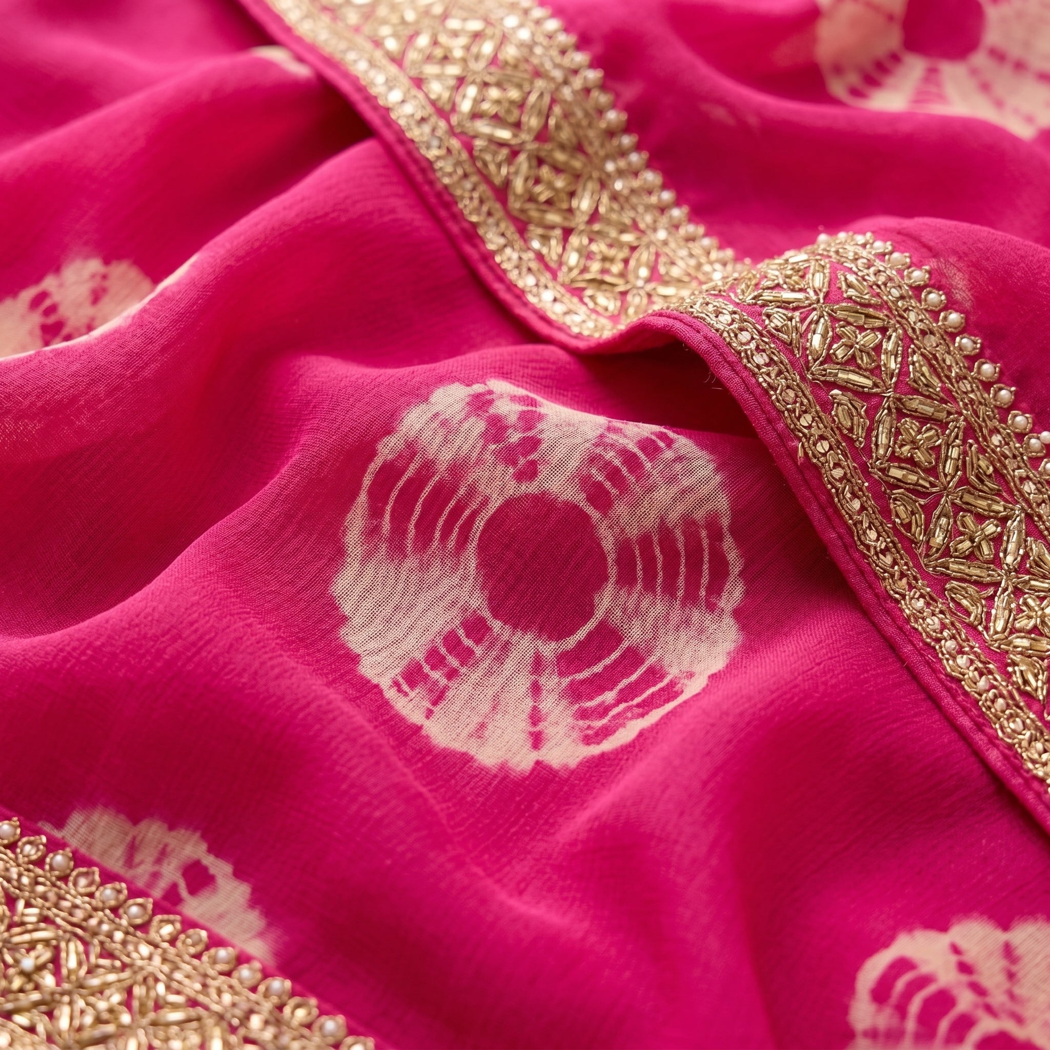 Georgette Bandhej (Pink) Ready To Wear Pocket Saree