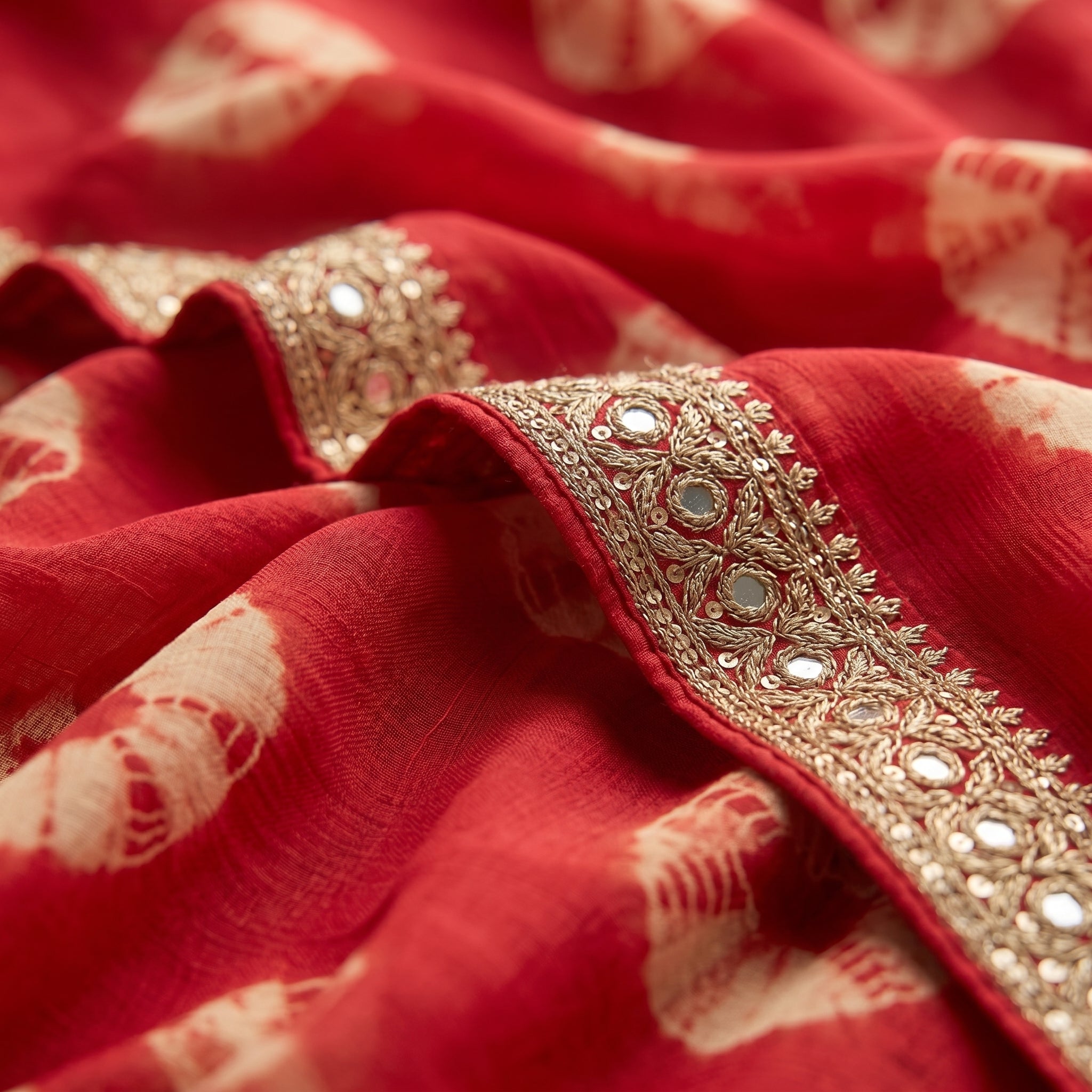 Georgette Bandhej (Red) Ready To Wear Pocket Saree