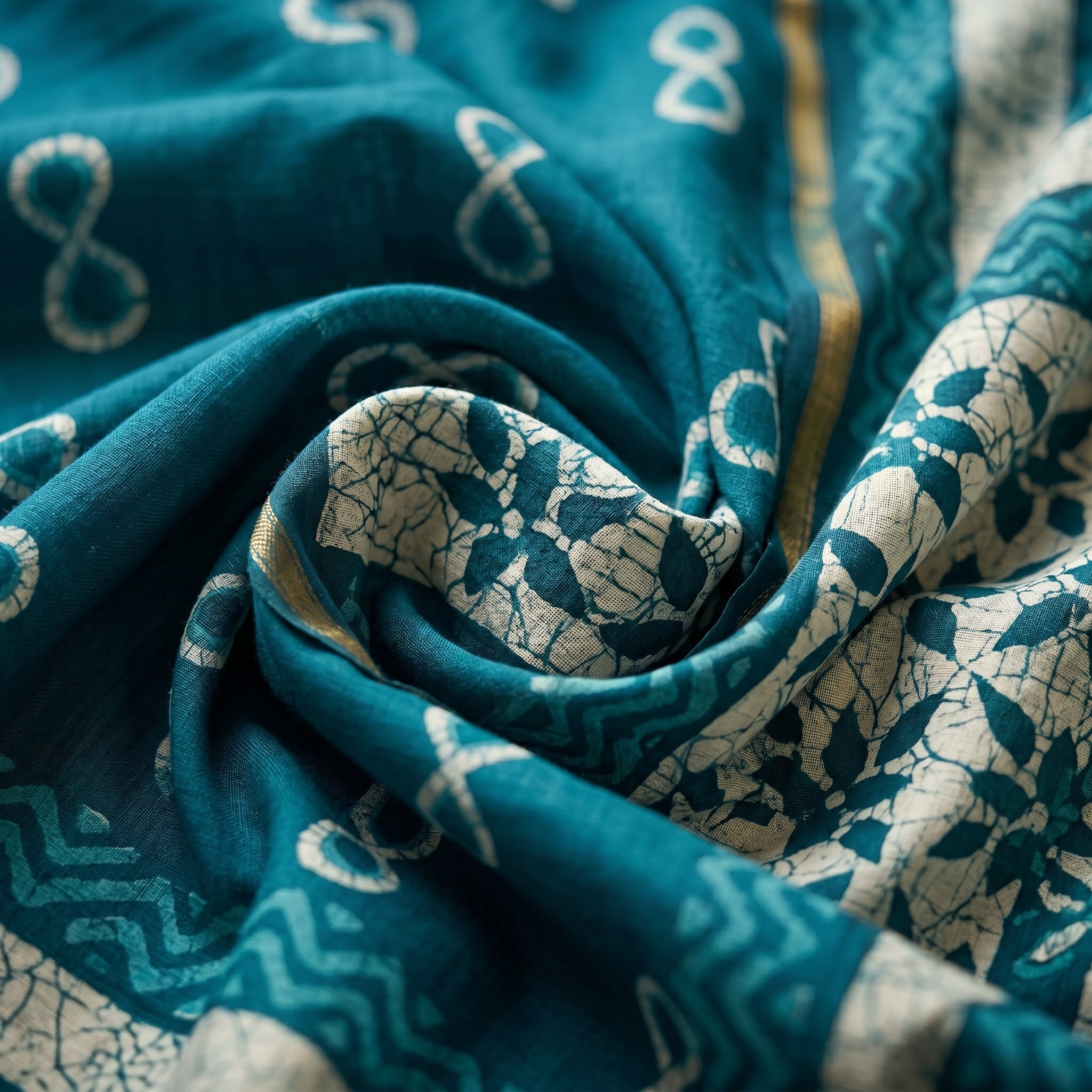 Blue Modal Mul Cotton Ready To Wear Pocket Saree