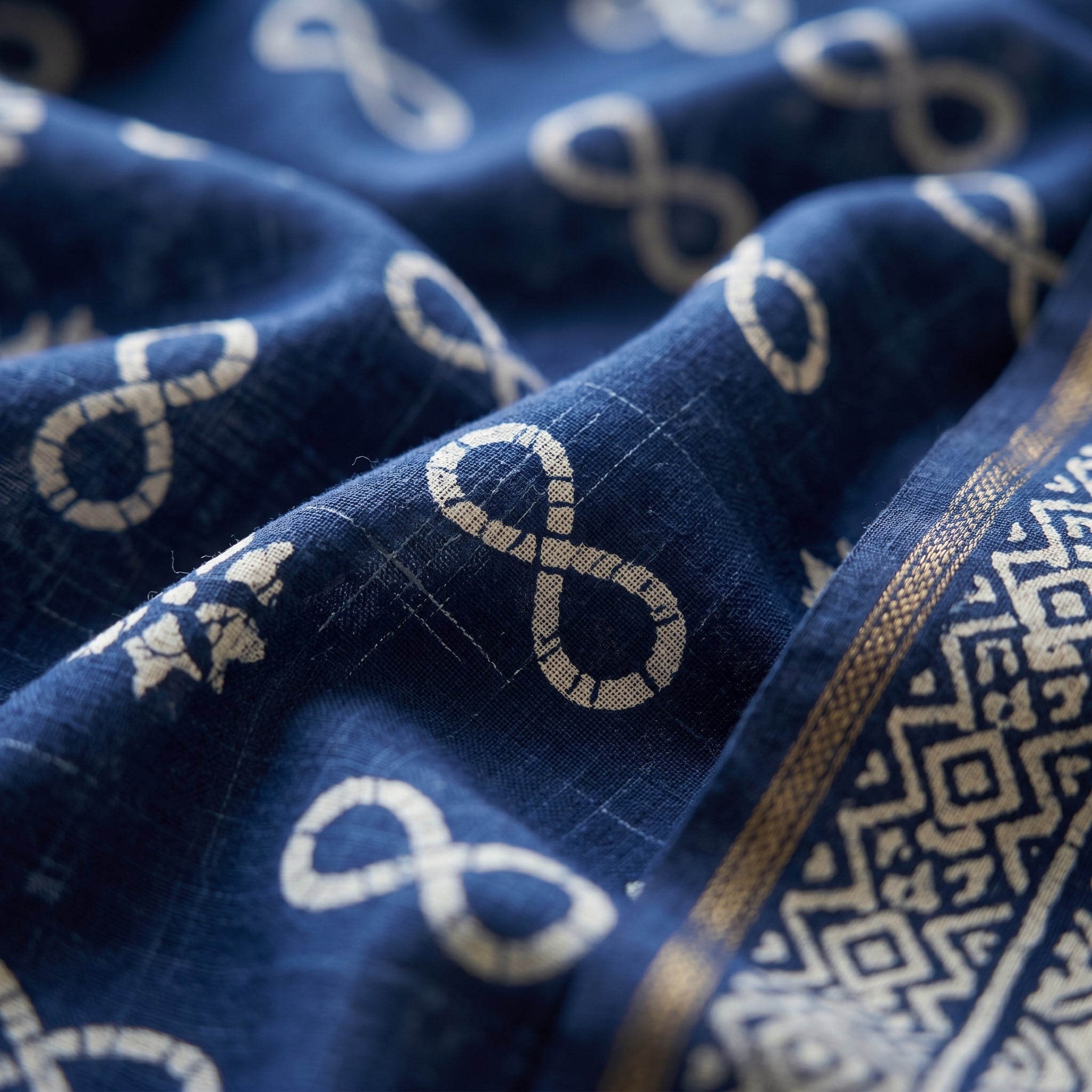 Indigo Blue Modal Mul Cotton Ready To Wear Pocket Saree