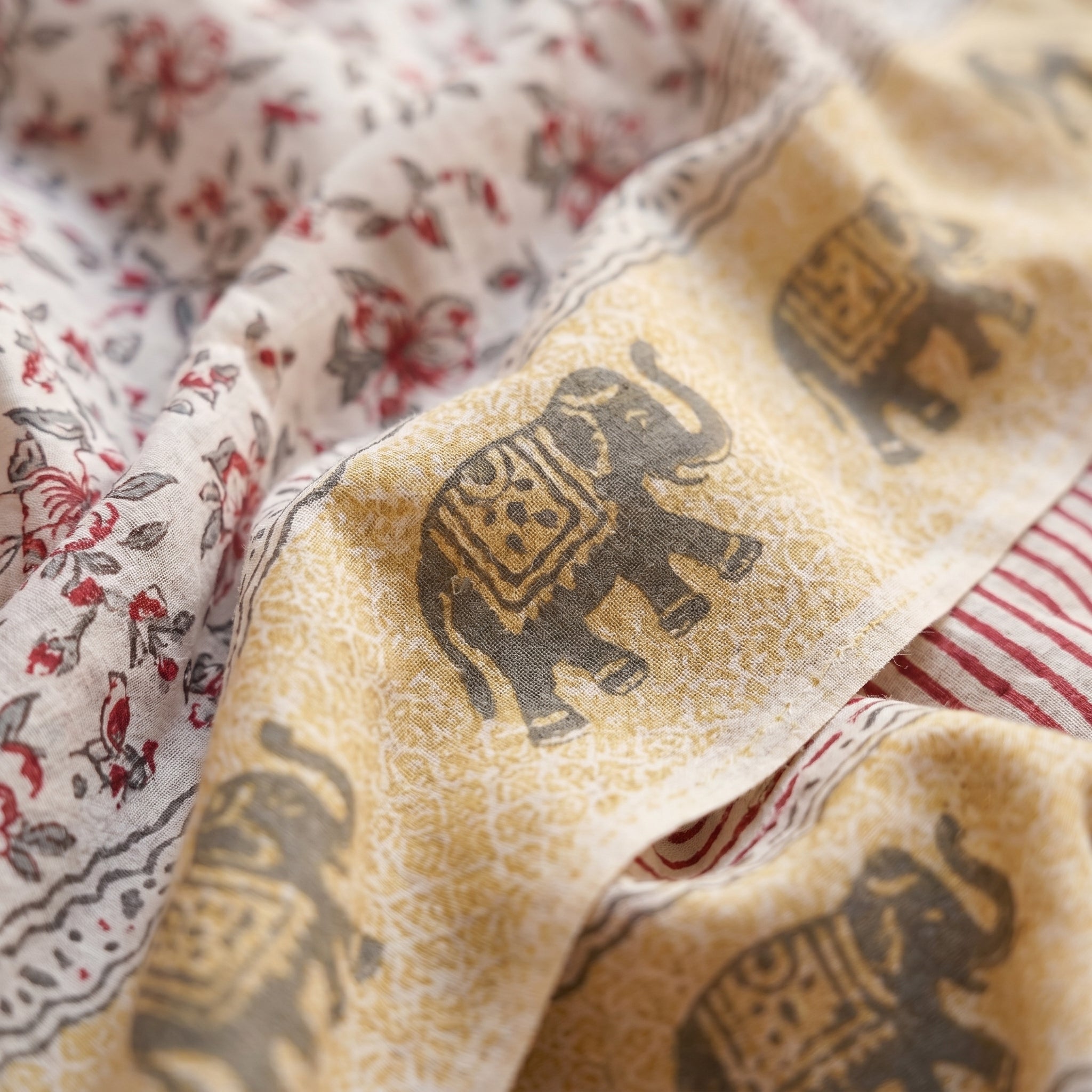 Olive Elephant Mul Cotton Ready To Wear Pocket Saree
