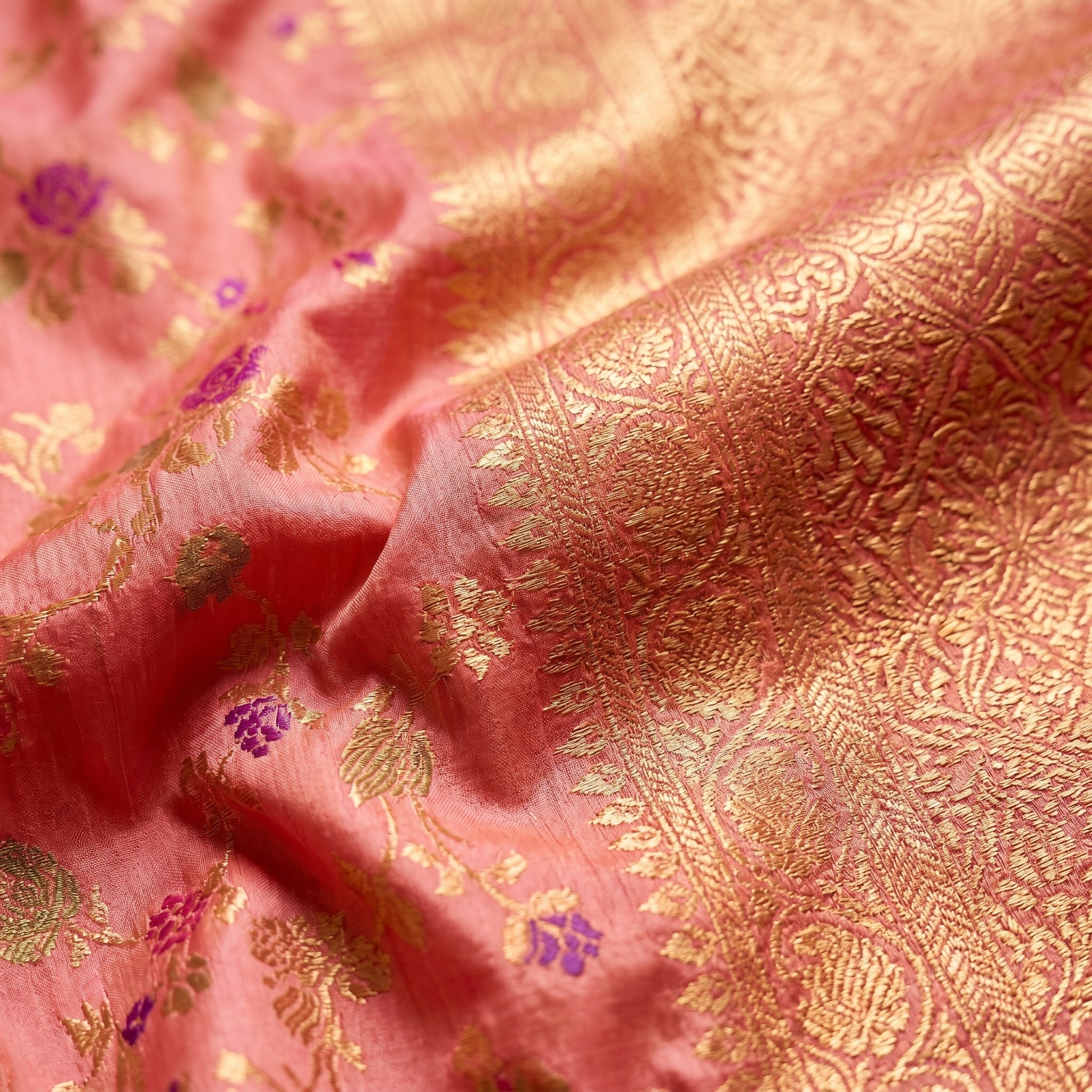 Eternal Flora Banarasi Silk (Peach) Ready To Wear Pocket Saree