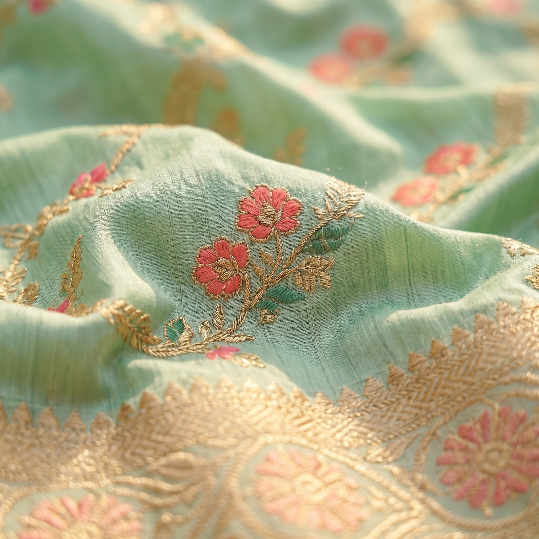 Eternal Flora Banarasi Silk (Sea Green) Ready To Wear Pocket Saree