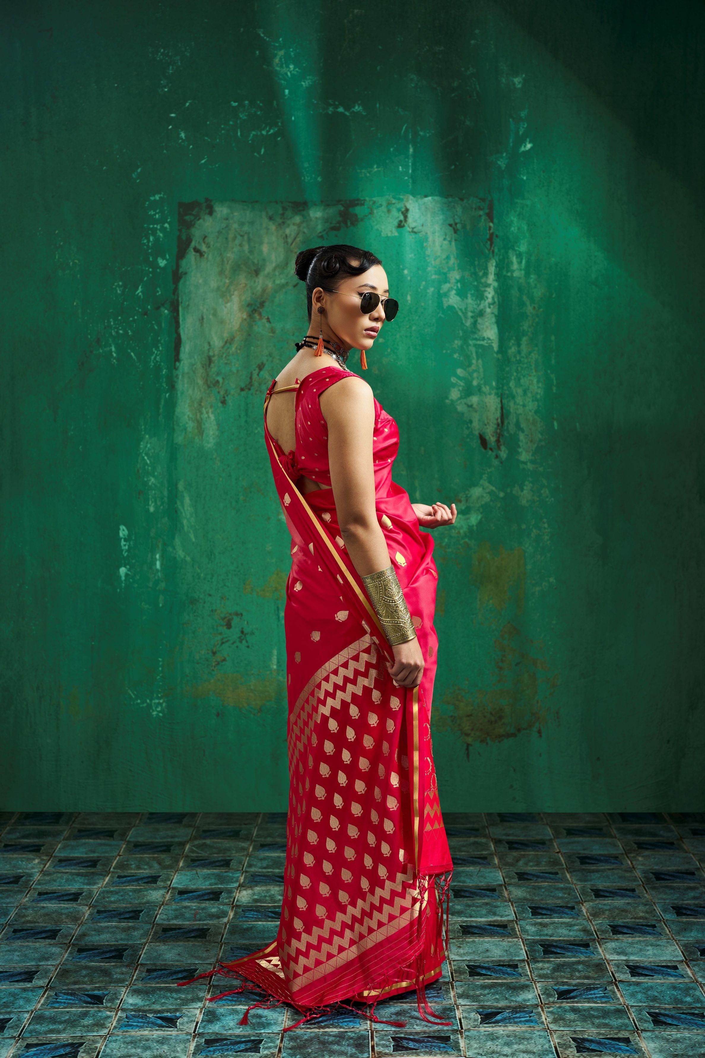 Satin Luxe (Fuchsia Pink) Ready To Wear Pocket Saree