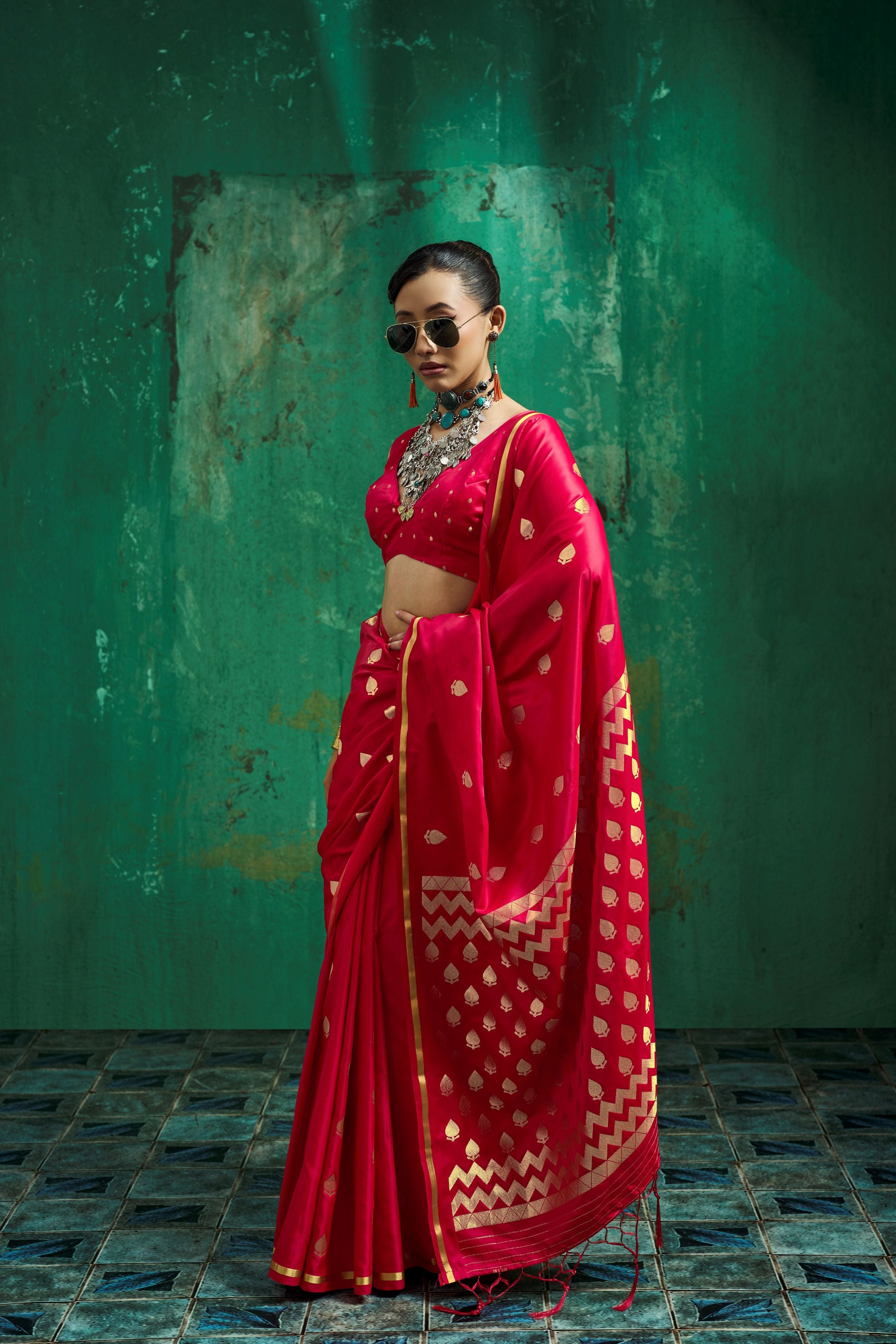 Satin Luxe (Fuchsia Pink) Ready To Wear Pocket Saree