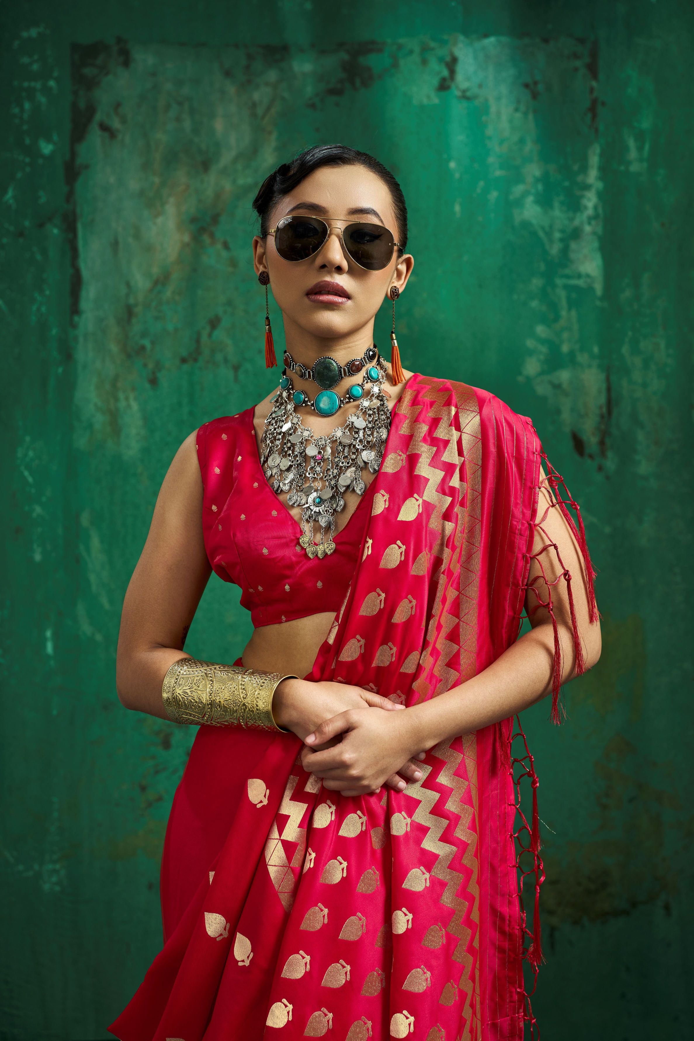 Satin Luxe (Fuchsia Pink) Ready To Wear Pocket Saree