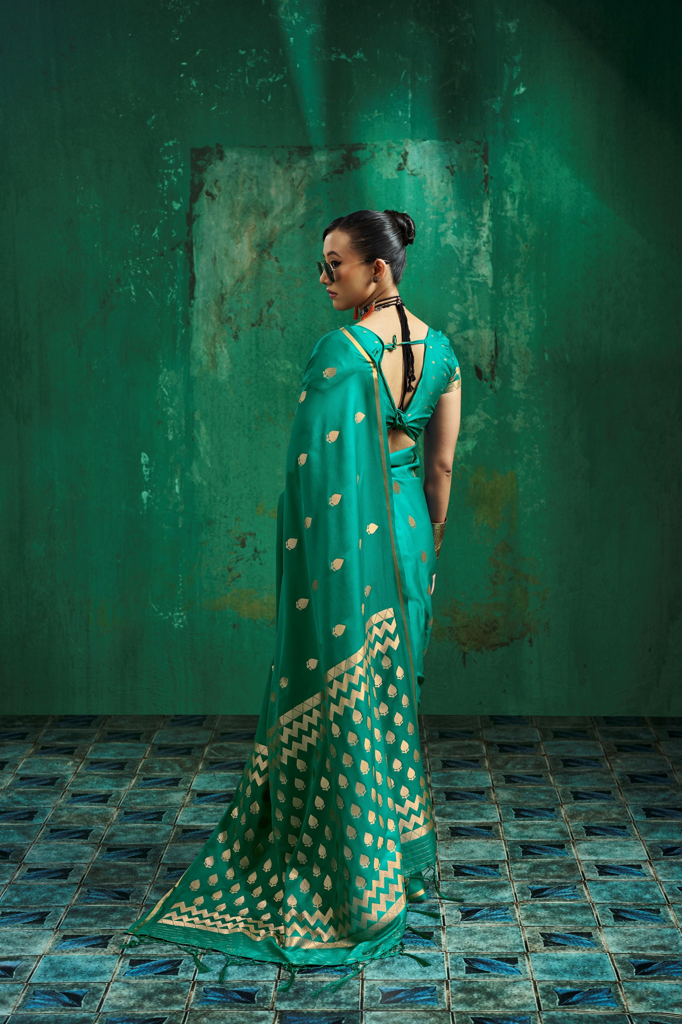 Satin Luxe (Teal Green) Ready To Wear Pocket Saree