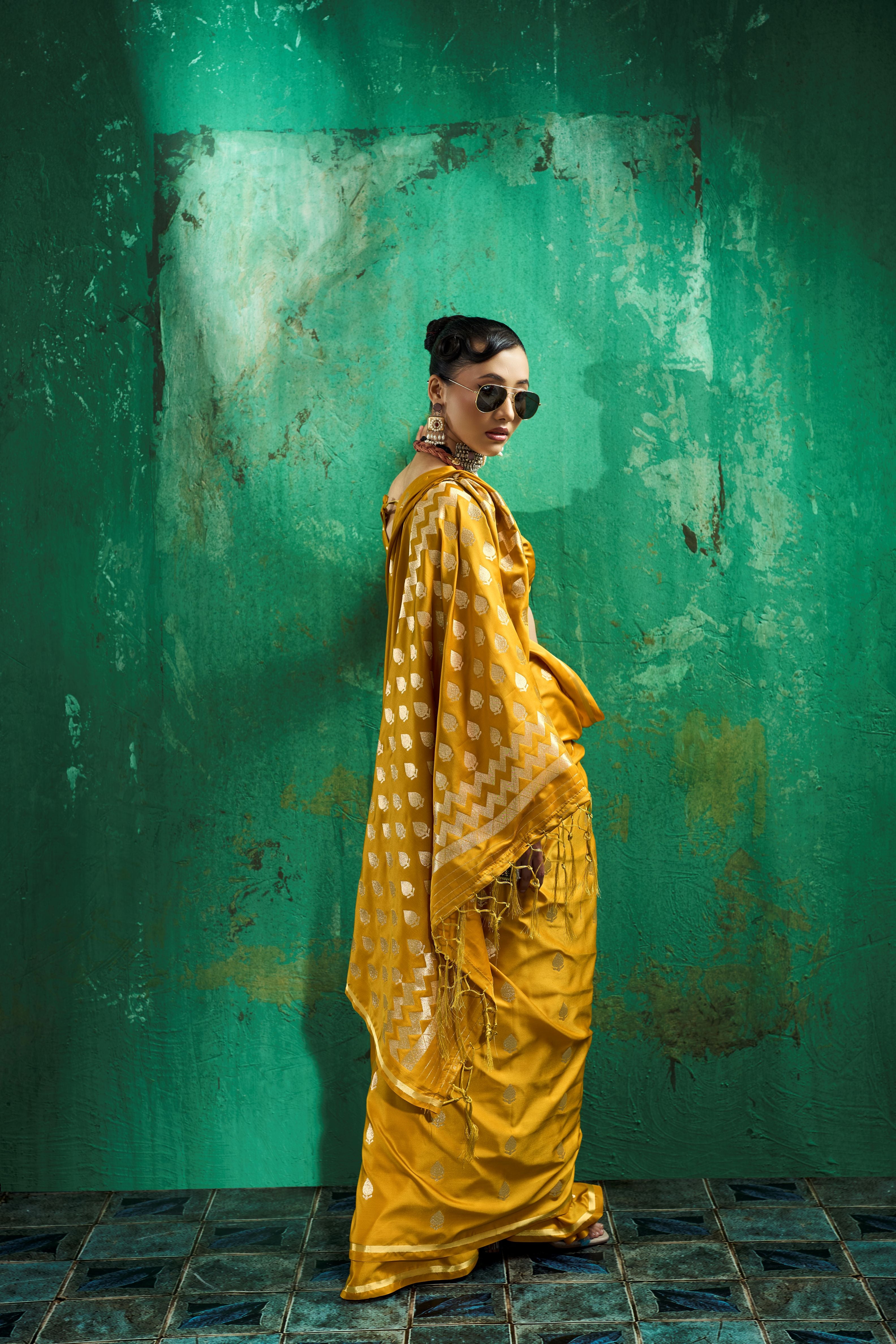 Satin Luxe (Mustard Gold) Ready To Wear Pocket Saree