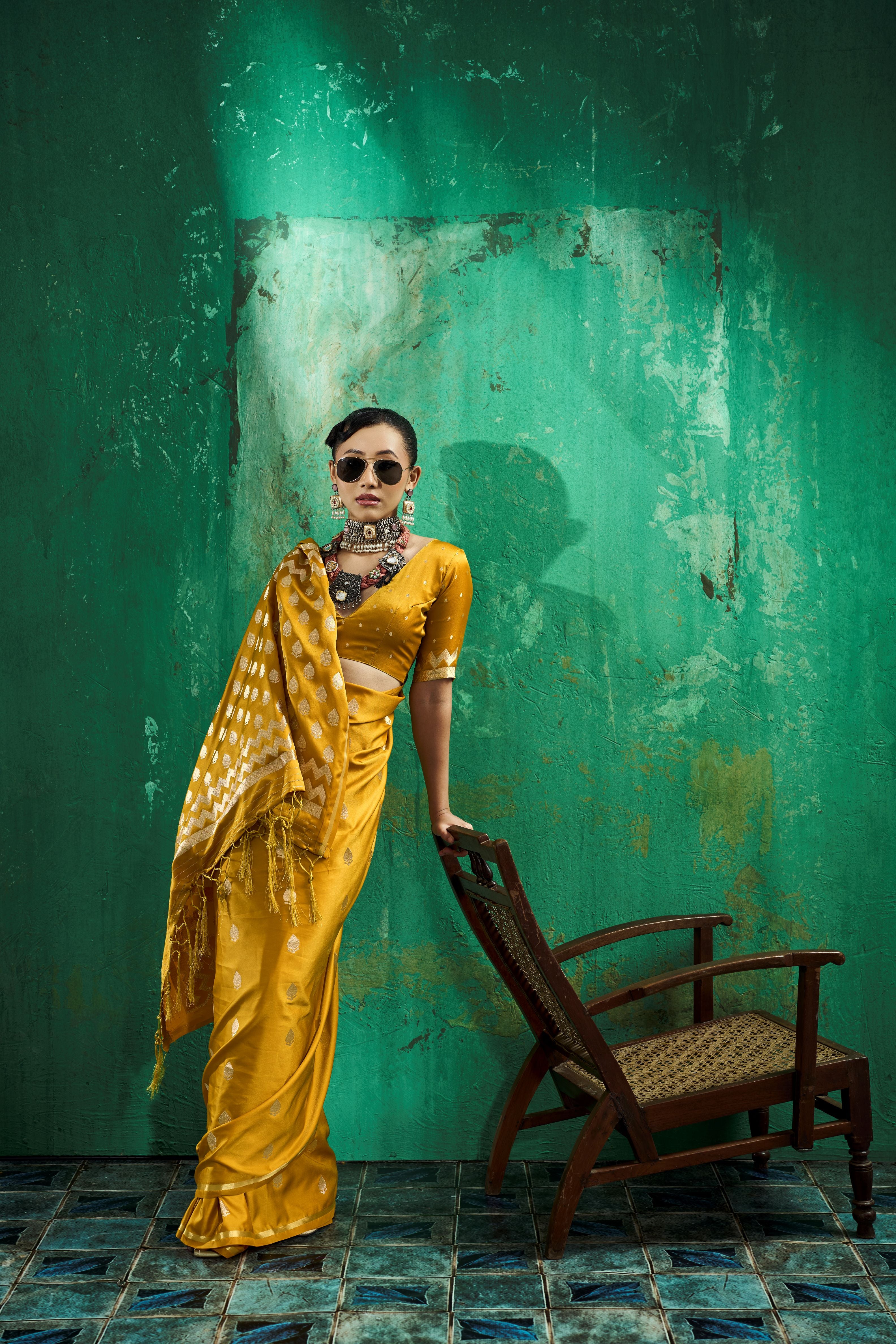 Satin Luxe (Mustard Gold) Ready To Wear Pocket Saree