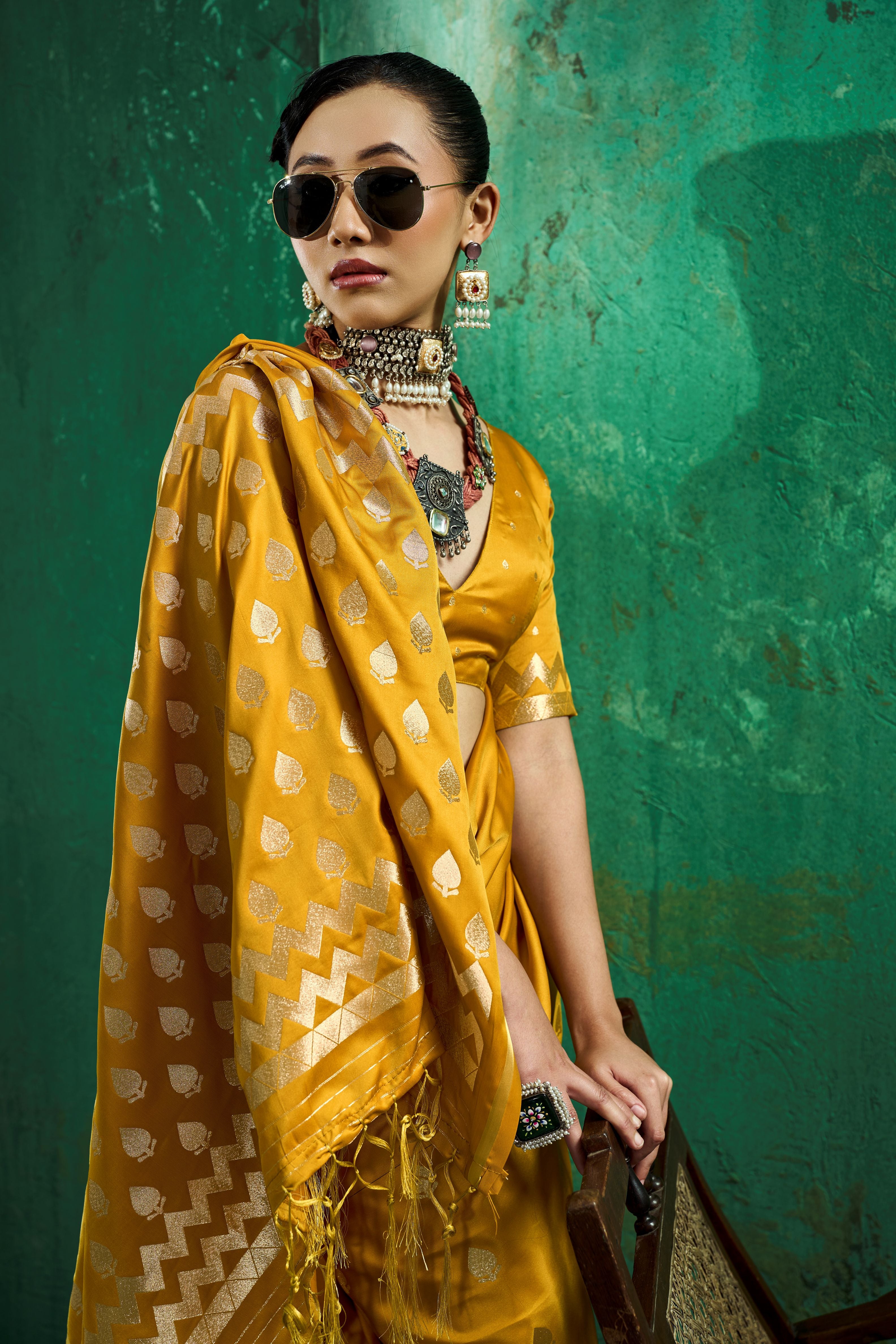 Satin Luxe (Mustard Gold) Ready To Wear Pocket Saree
