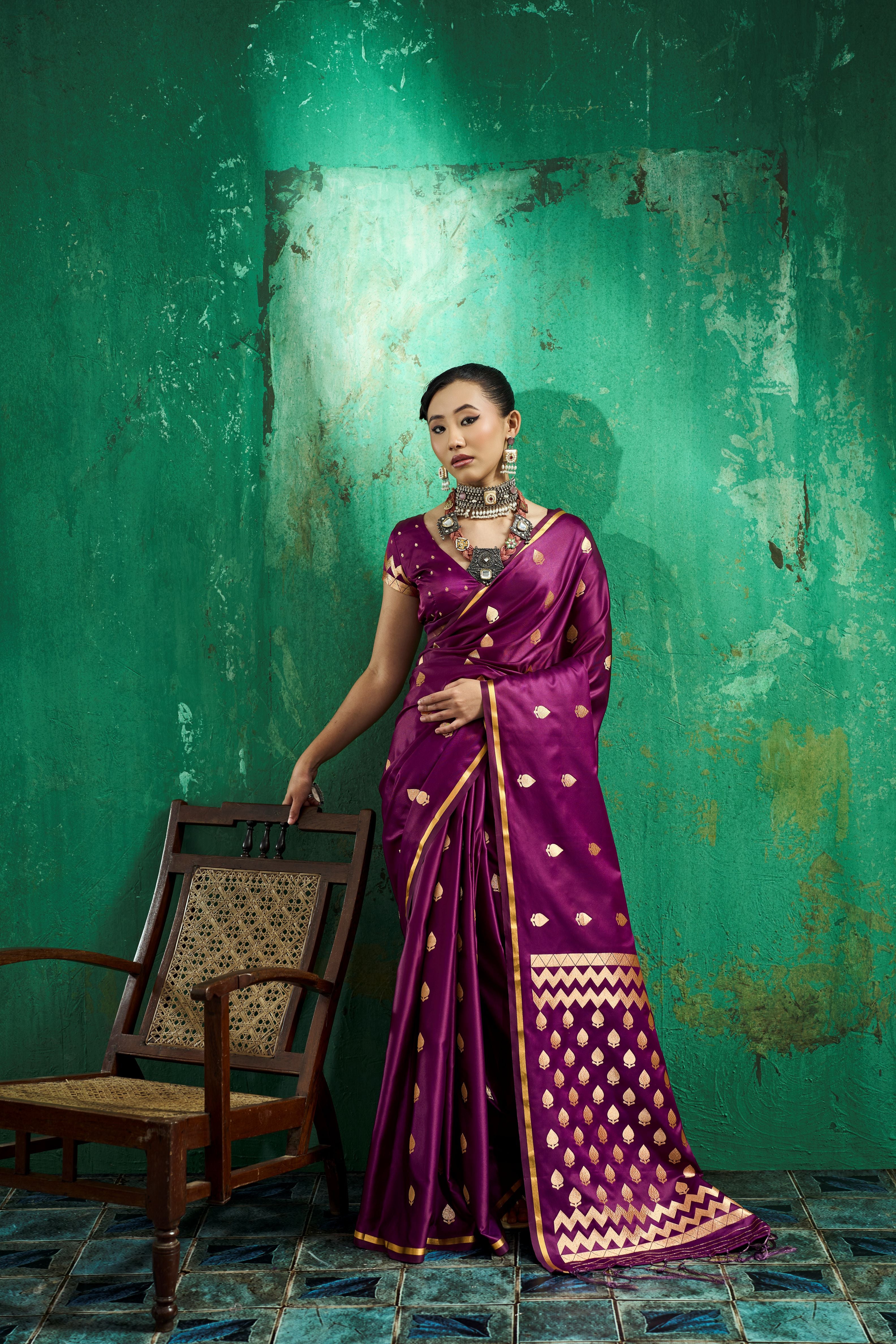 Satin Luxe (Wine Purple) Ready To Wear Pocket Saree