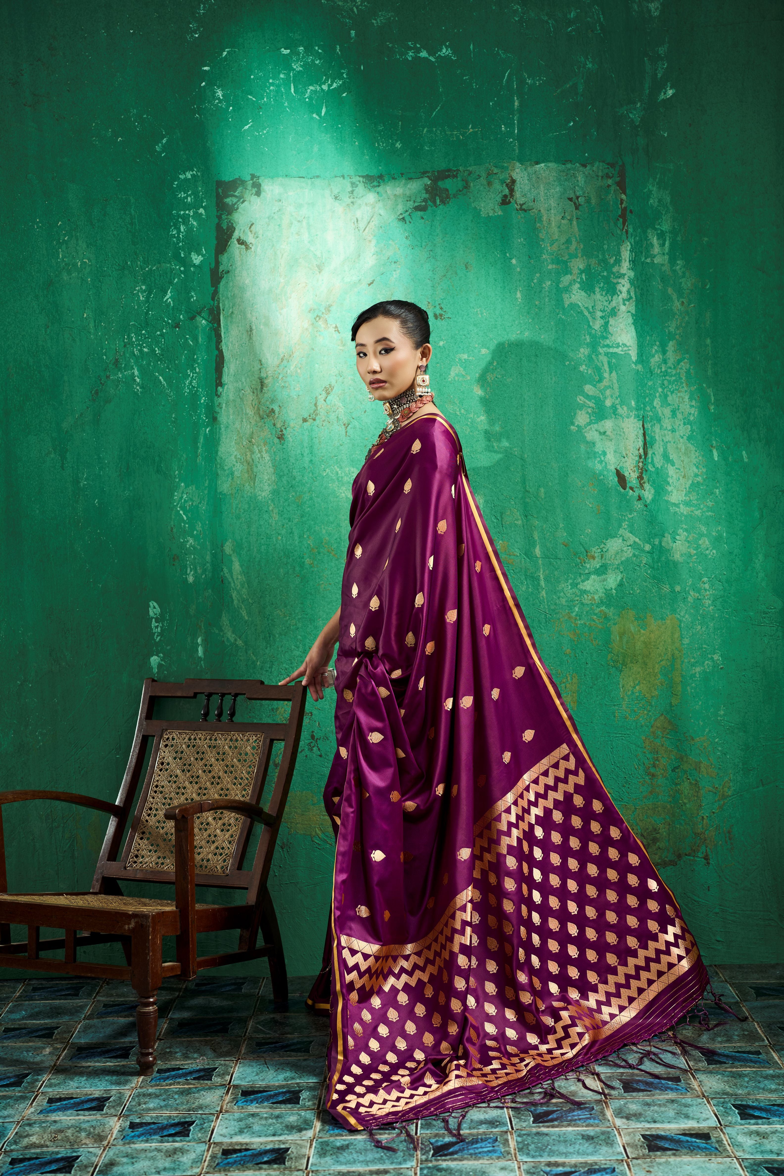 Satin Luxe (Wine Purple) Ready To Wear Pocket Saree