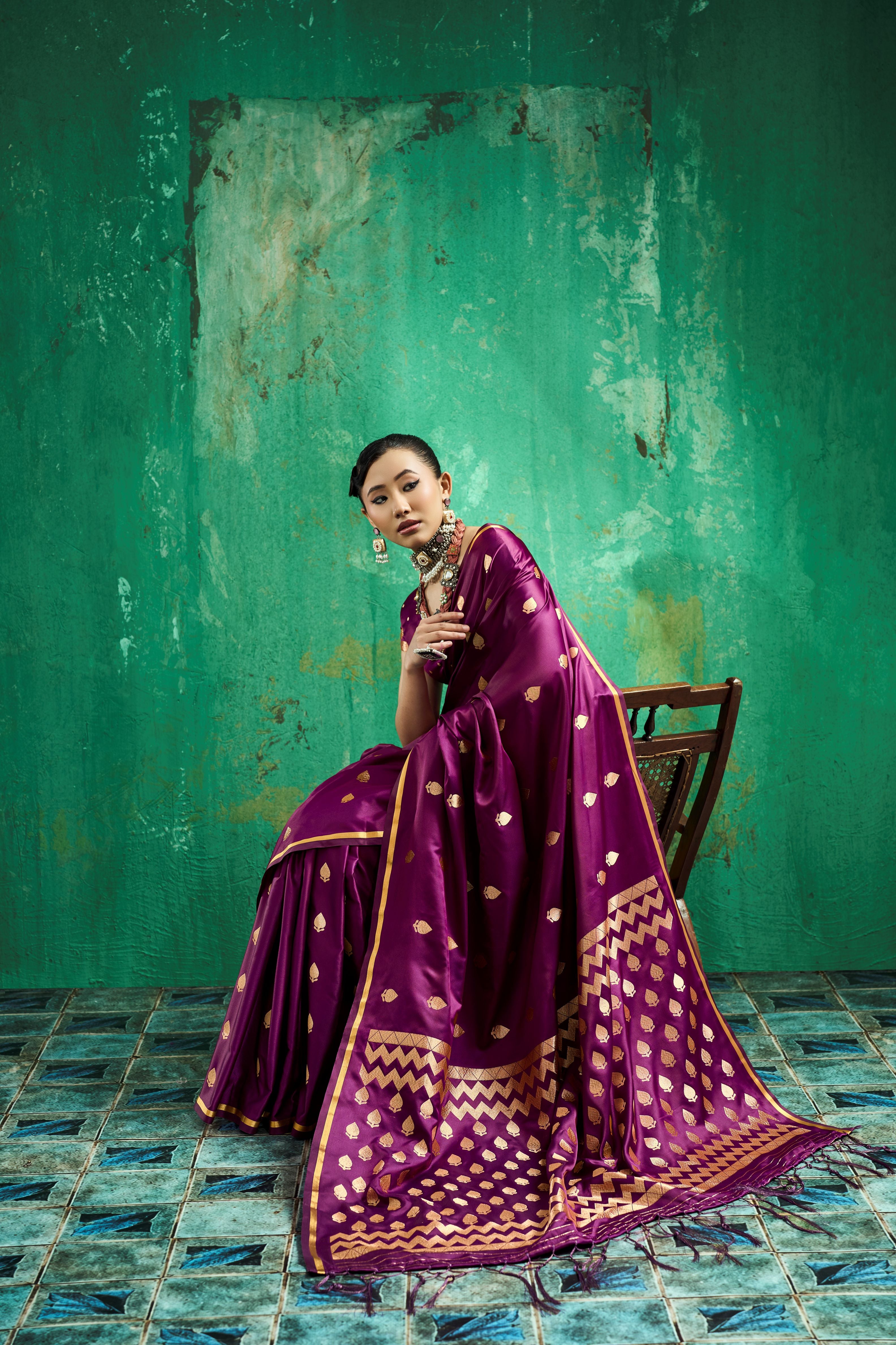 Satin Luxe (Wine Purple) Ready To Wear Pocket Saree