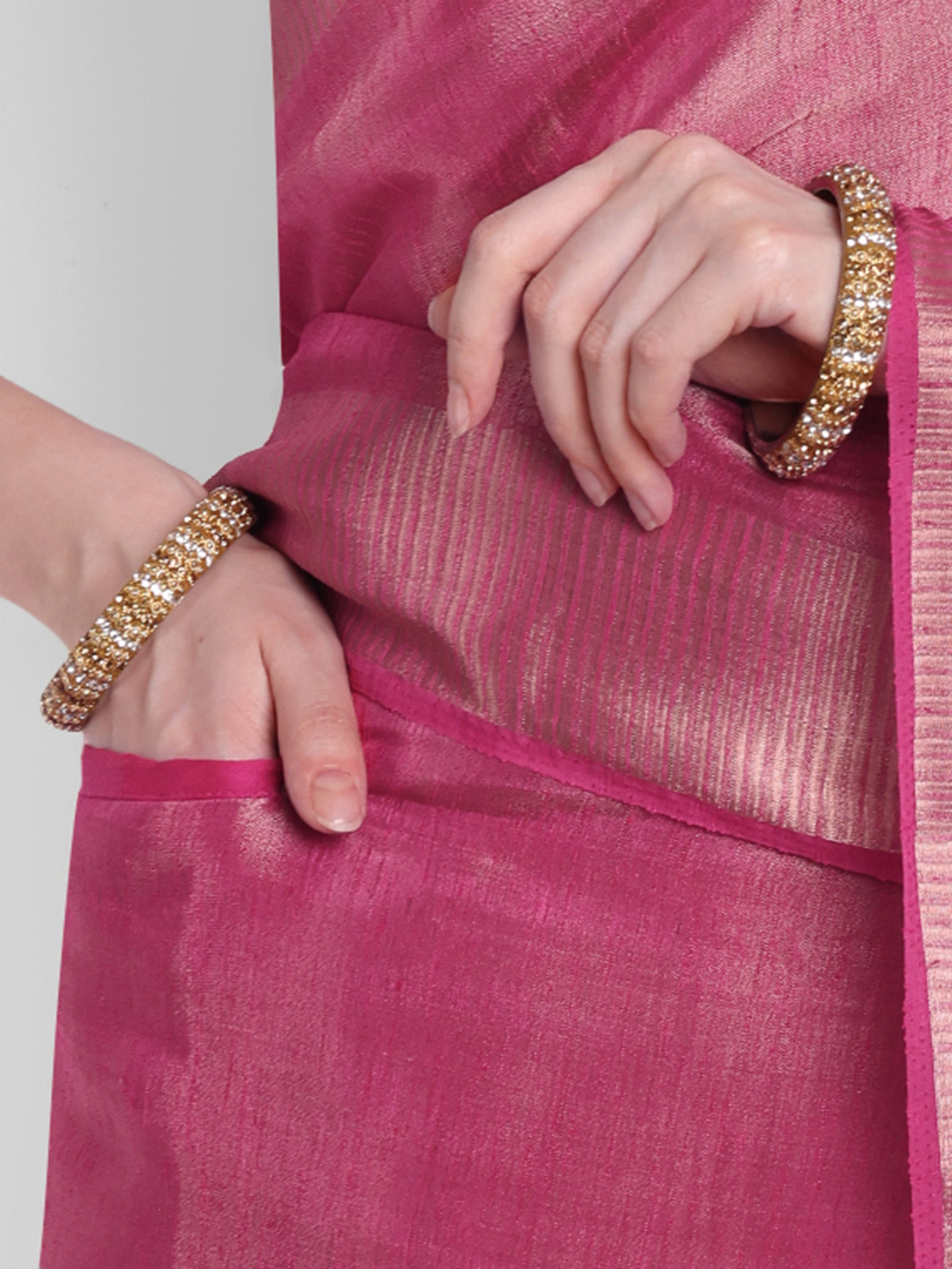 Dusky Pink Linen Tissue Ready To Wear Pocket Saree