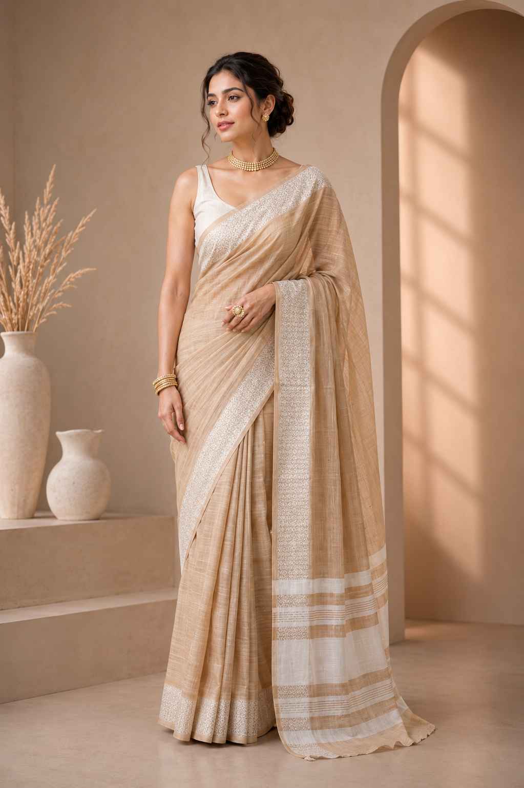 Subtle Charm Linen (C) Ready To Wear Pocket Saree