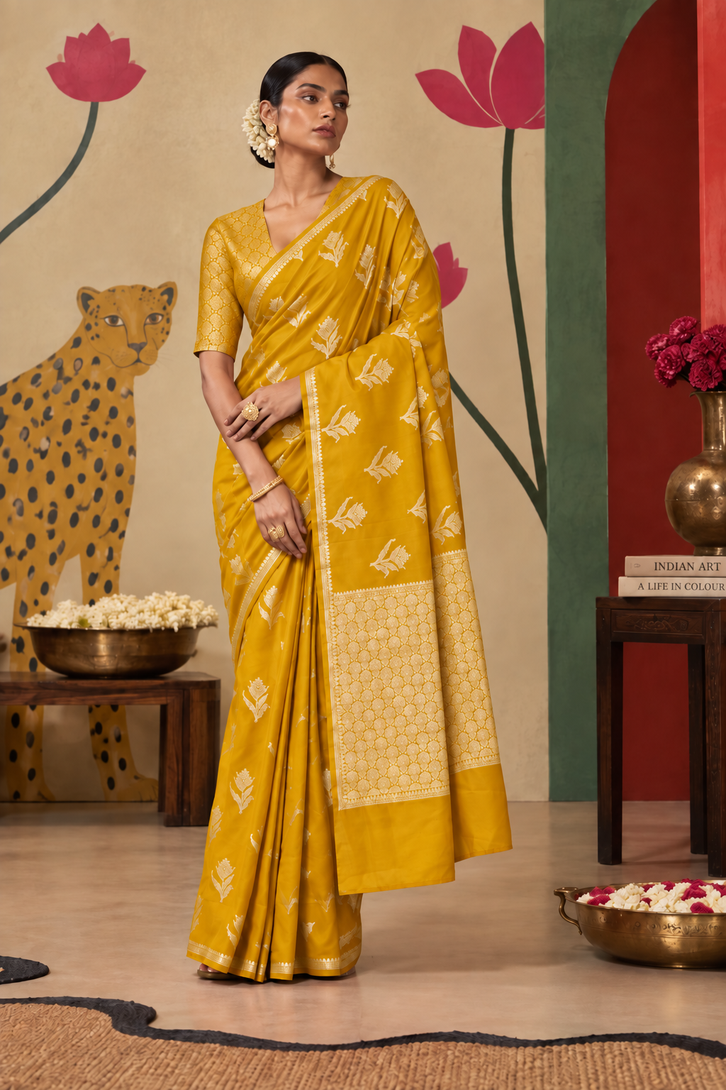 Banarasi Katan Silk Ready To Wear Pocket Saree | Yellow
