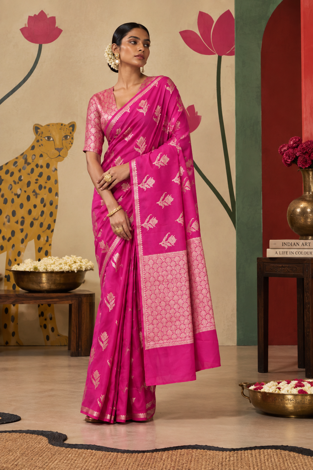 Banarasi Katan Silk Ready To Wear Pocket Saree | Pink