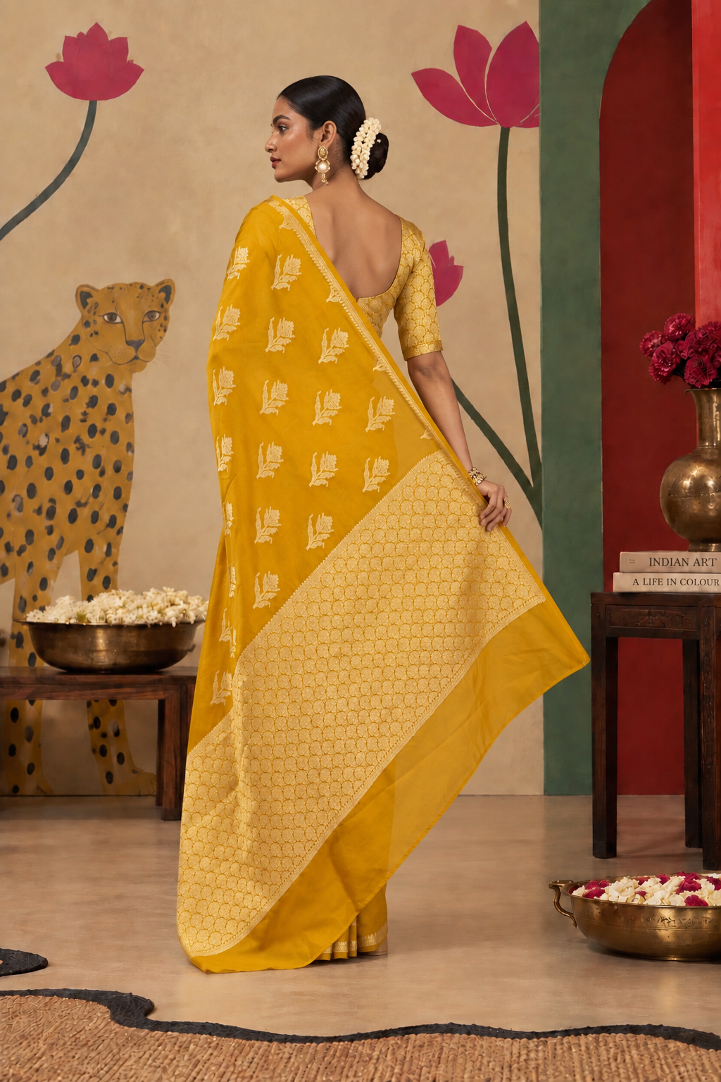 Banarasi Katan Silk Ready To Wear Pocket Saree | Yellow