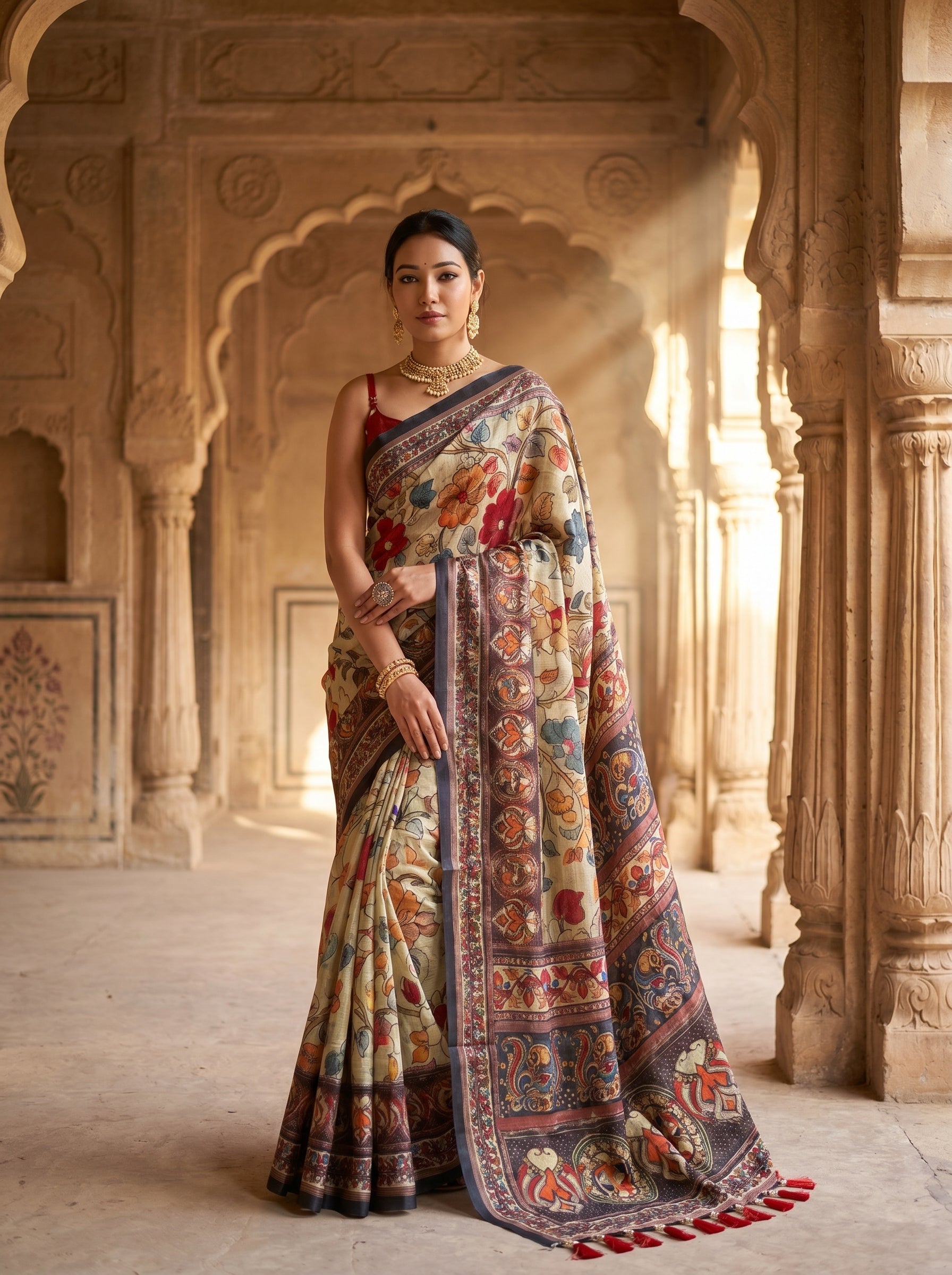 Cotton Kalamkari (A) Ready To Wear Pocket Saree