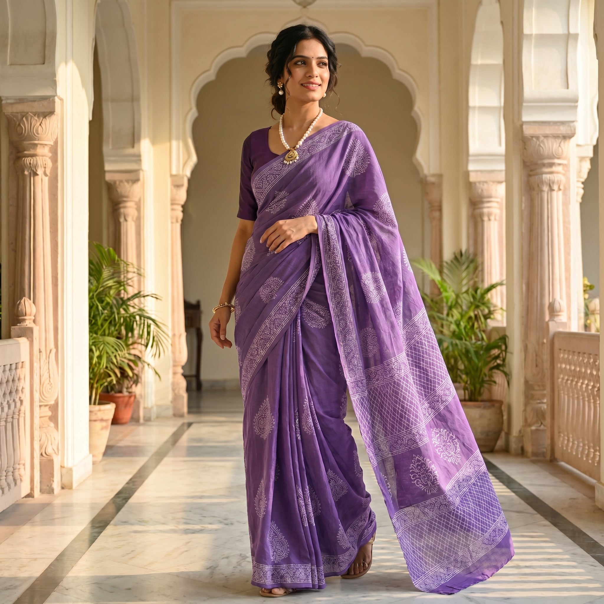 Purple Rain Mul Cotton Ready To Wear Pocket Saree