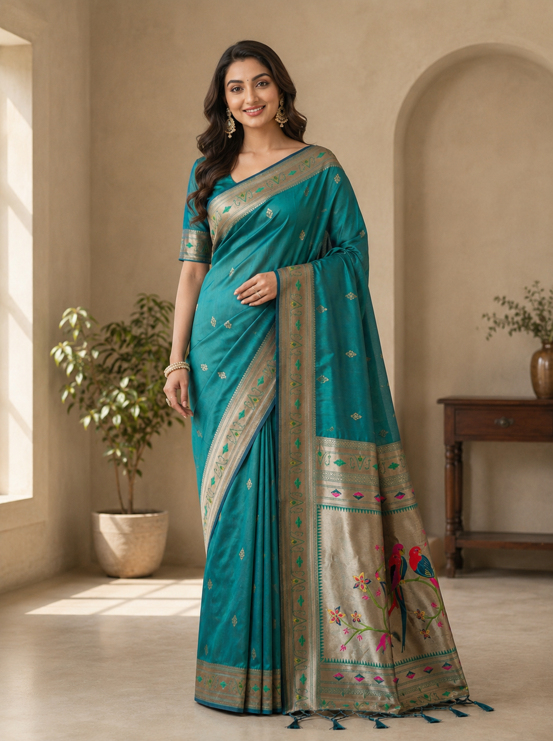 Utsav Umang Powerloom Paithani Silk (A) Ready To Wear Pocket Saree